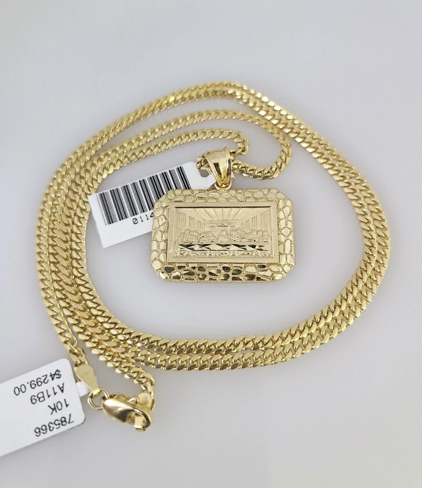 10k Gold Solid Miami Cuban Chain Necklace Last Supper Pendant 2.5mm 18-24" Set - Image 4