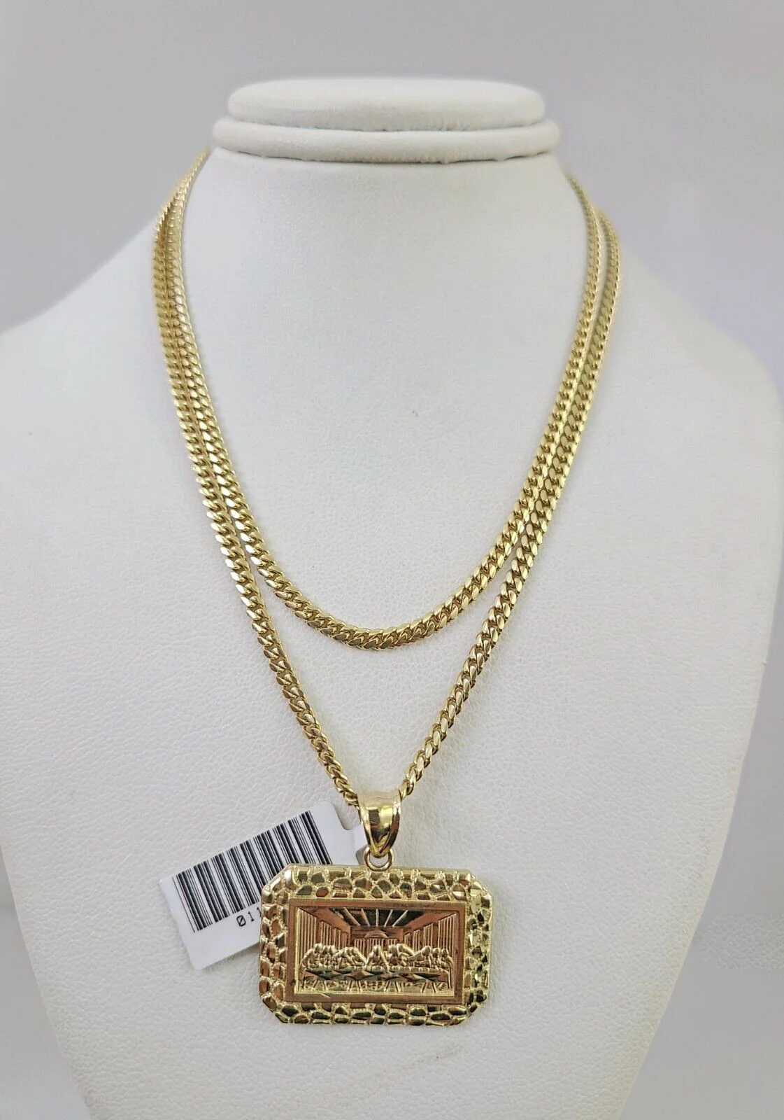 10k Gold Solid Miami Cuban Chain Necklace Last Supper Pendant 2.5mm 18-24" Set - Image 6