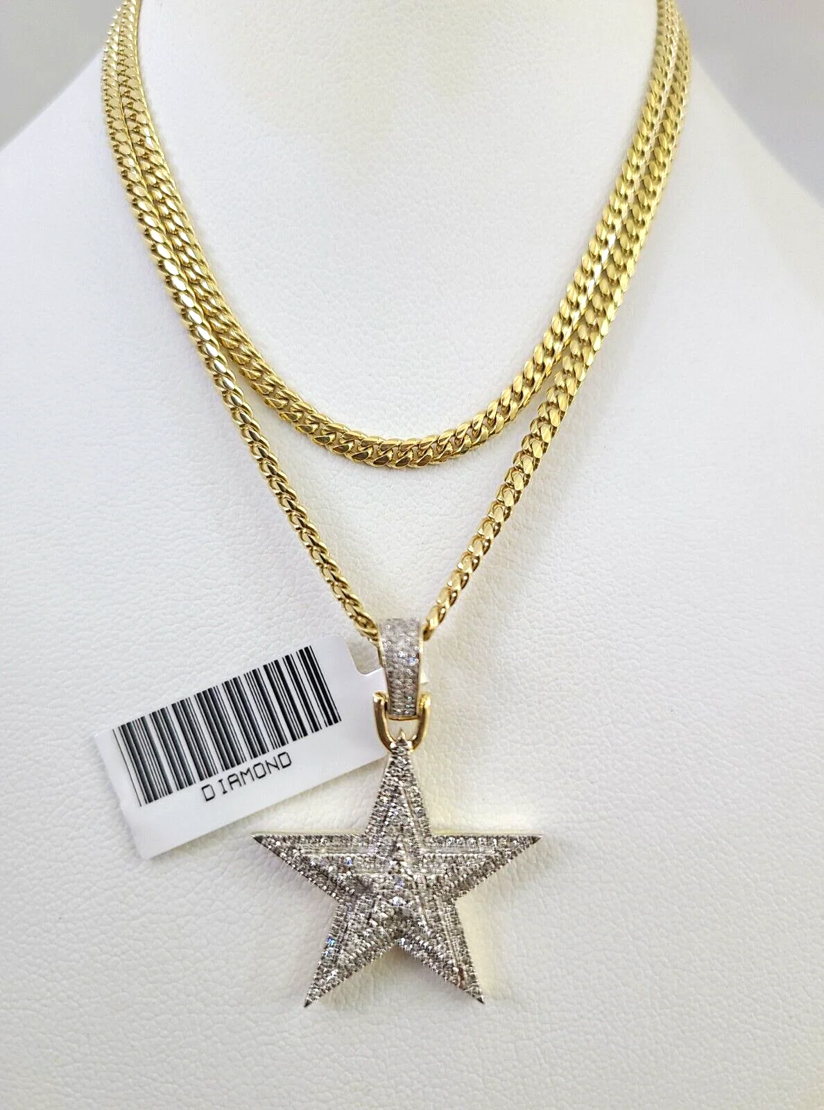 10k Gold Solid Miami Cuban Necklace Diamond Star Pendant 2.5mm 18"-24" Chain Set - Image 10