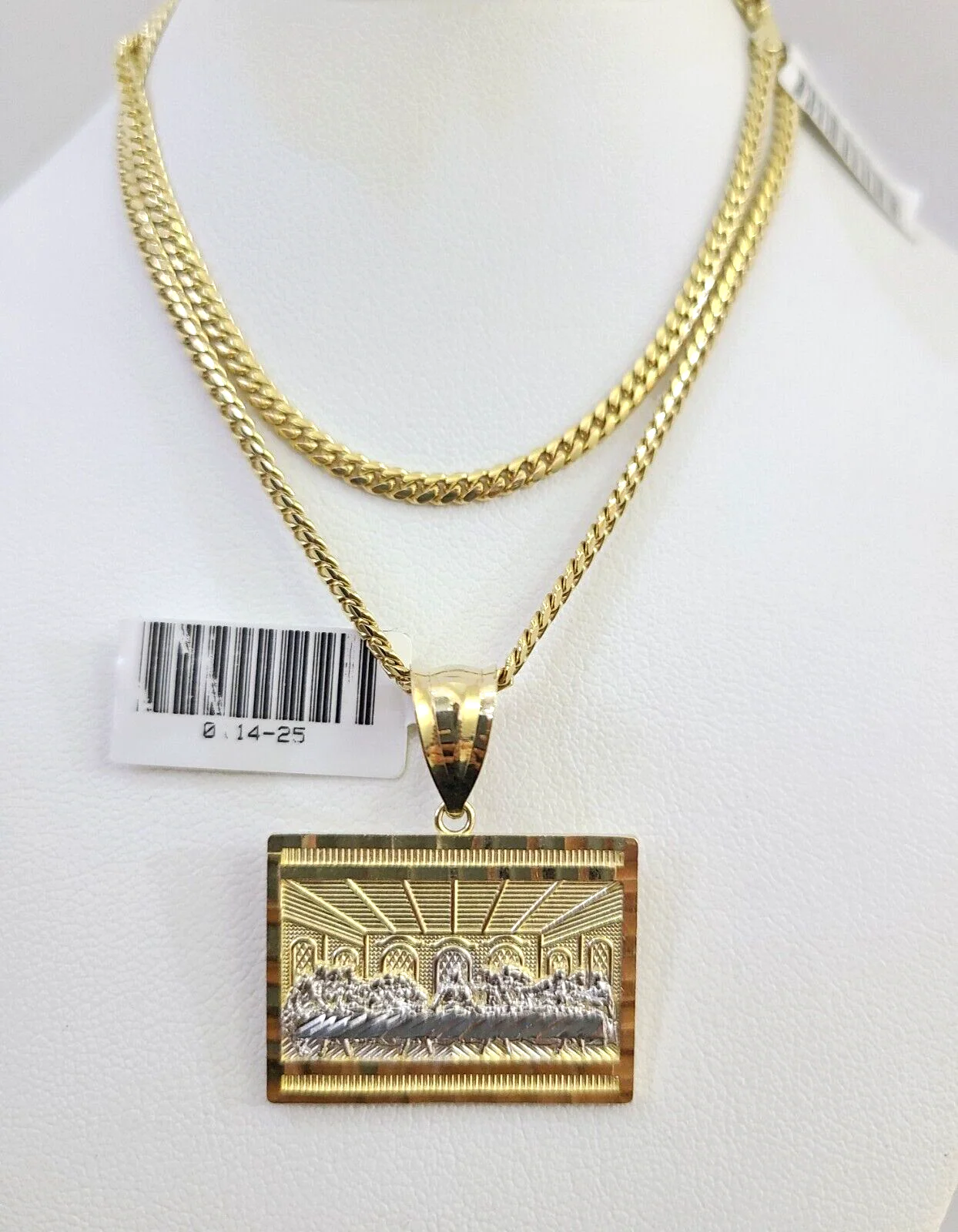 10k Gold Solid Miami Cuban Necklace Last Supper Pendant 2.5mm 18-24" Chain Set - Image 2