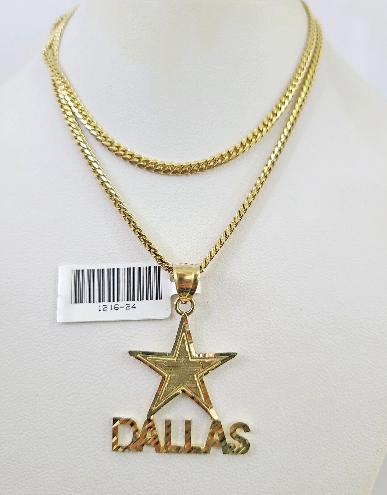 10k Gold Solid Miami Cuban Necklace Star Dallas Pendant 2.5mm 18-24" Chain Set - Image 2