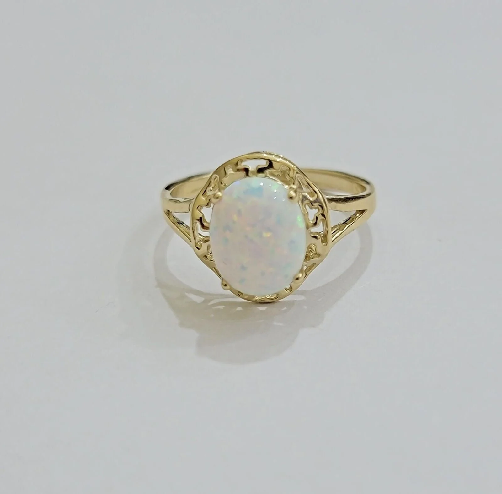 10k Gold Women Ring Opal Color Stone Ladies Band REAL 10KT Ring Sizes 6,7,8,9,10,11 & 12 - Image 4