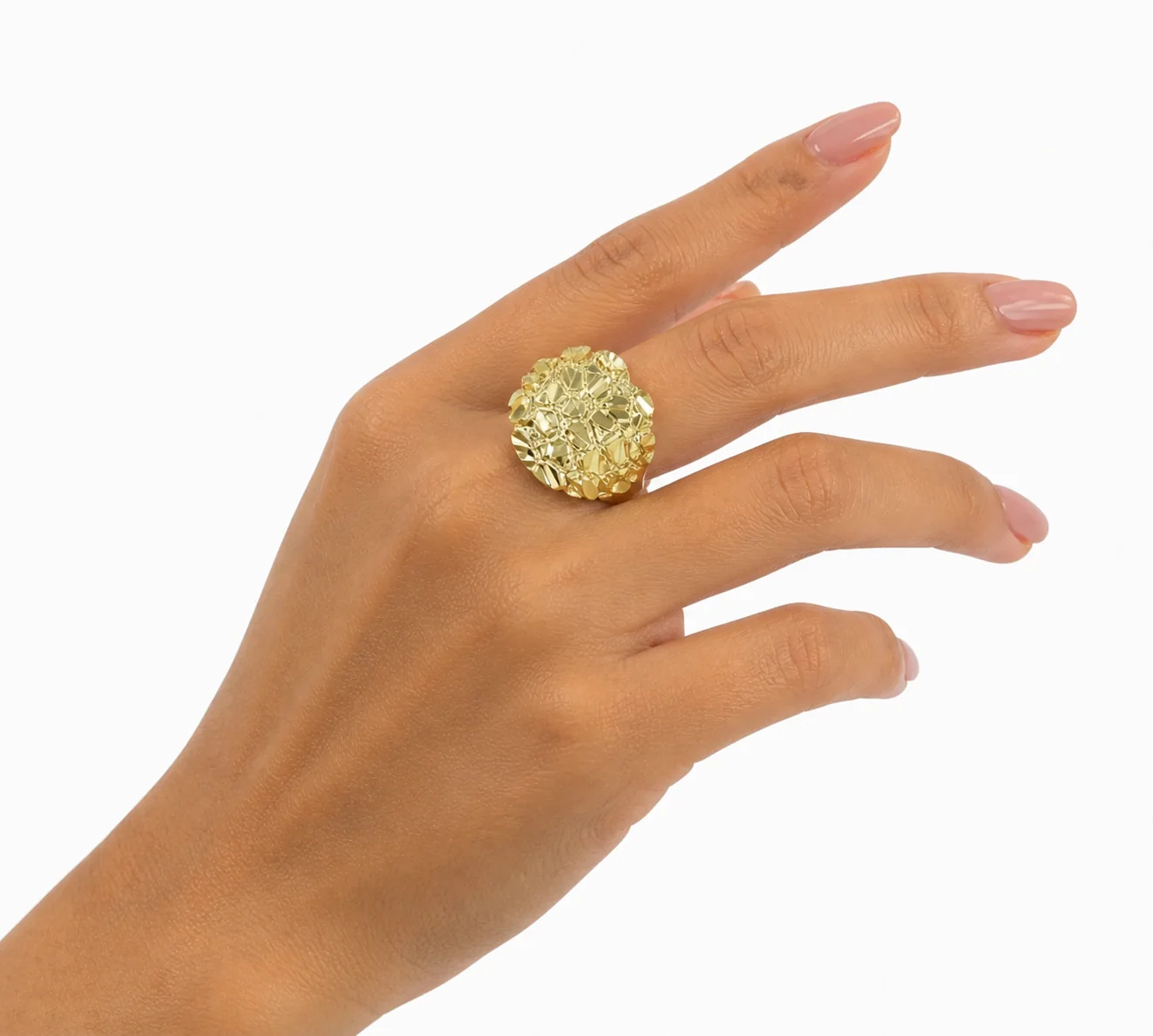 10K Gold Womens Nugget Cluster Ring Round Design Bold Statement Ladies Ring