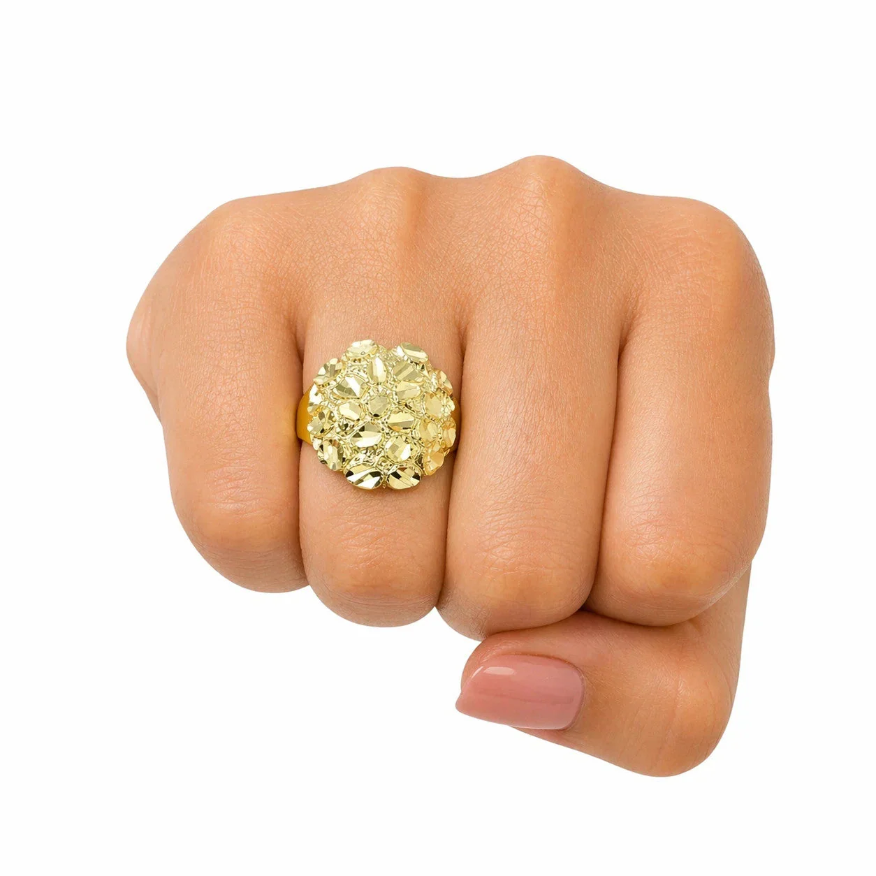 10K Gold Womens Nugget Cluster Ring Round Design Bold Statement Ladies Ring - Image 3