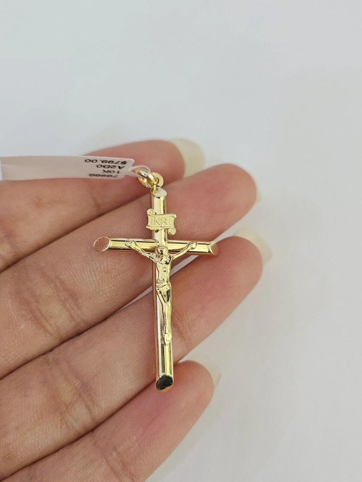 10K INRI Jesus Cross Pendant Crucifix Charm Yellow Gold Genuine Religious
