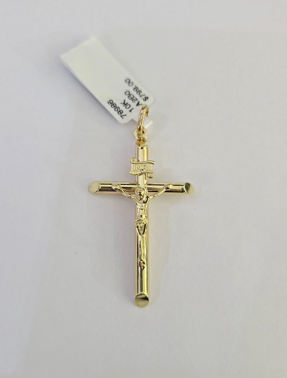 10K INRI Jesus Cross Pendant Crucifix Charm Yellow Gold Genuine Religious - Image 4