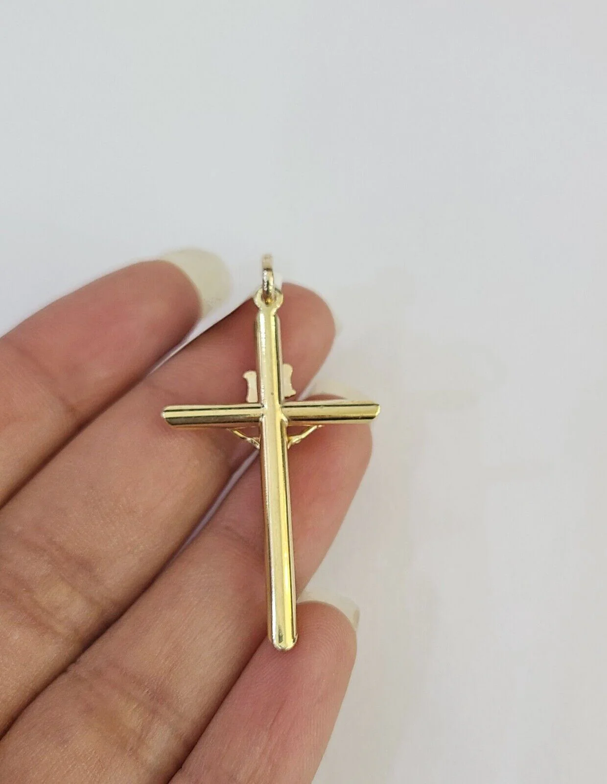 10K INRI Jesus Cross Pendant Crucifix Charm Yellow Gold Genuine Religious - Image 5