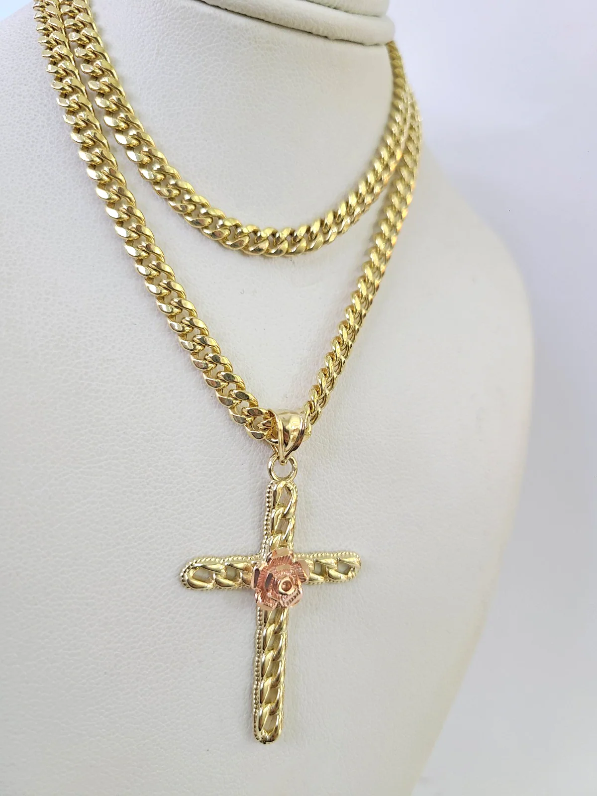 10k Jesus Cross Charm Miami Cuban Chain Pendant Set 5mm 18"28" Necklace Gold - Image 7