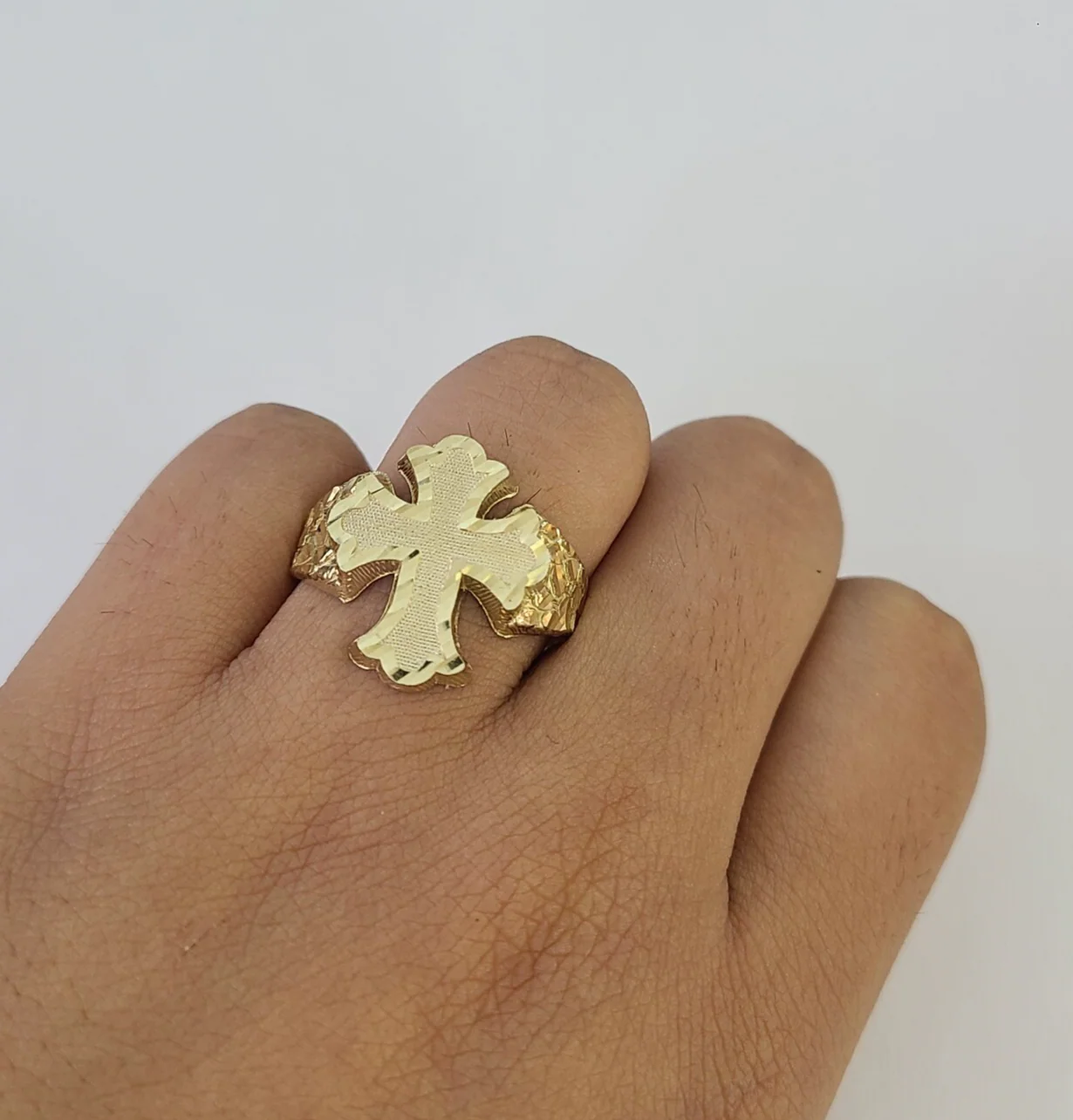 10k Jesus Cross Nugget Ring Casual Band Yellow Gold Genuine Brand New Religious All Sizes - Image 2