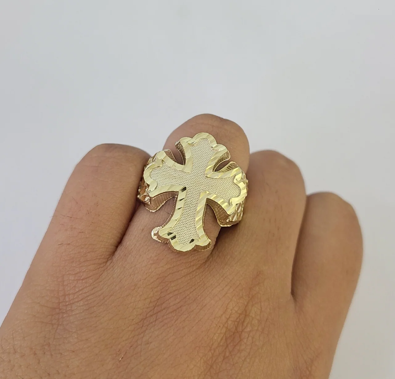 10k Jesus Cross Nugget Ring Casual Band Yellow Gold Genuine Brand New Religious All Sizes
