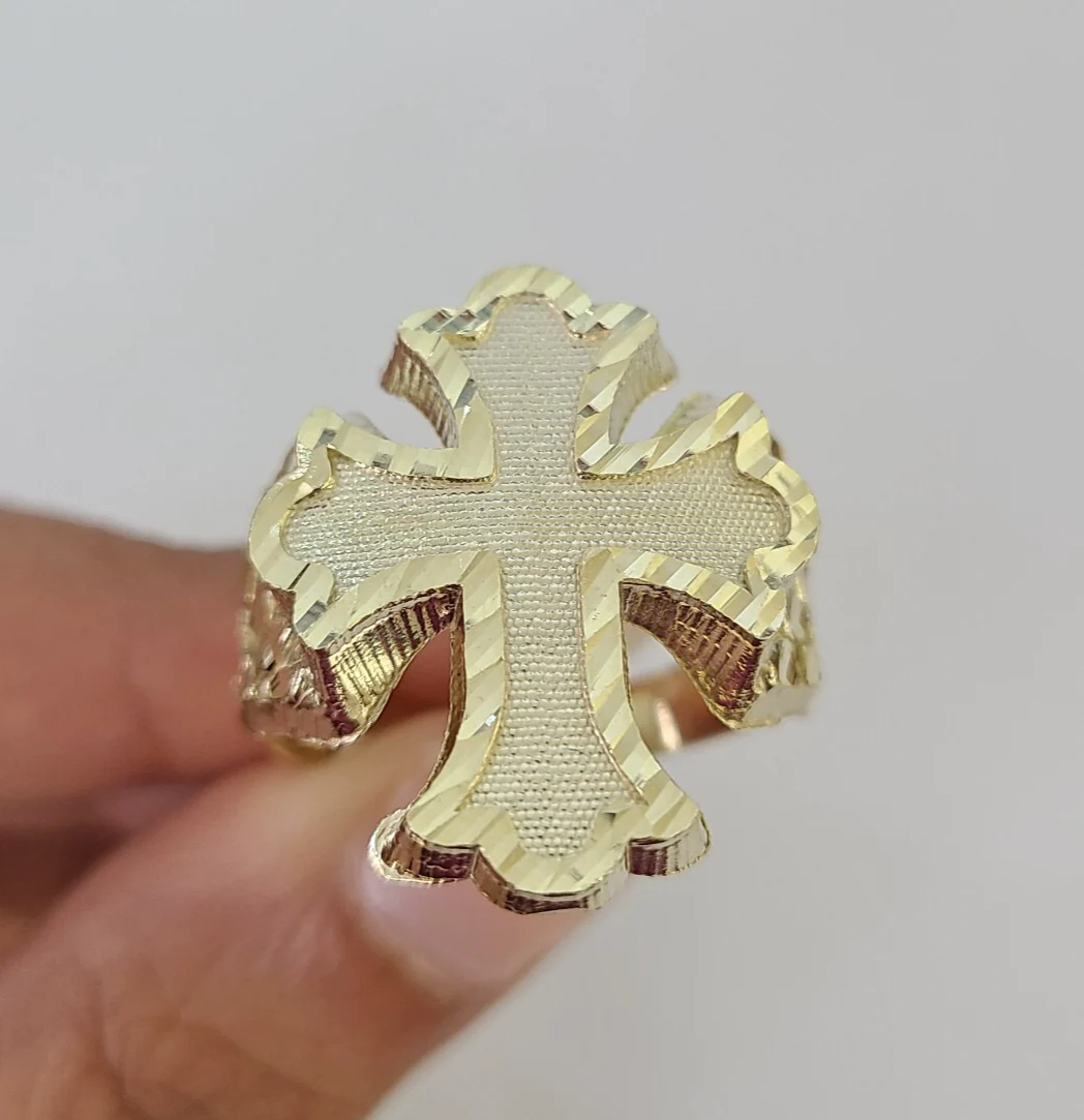 10k Jesus Cross Nugget Ring Casual Band Yellow Gold Genuine Brand New Religious All Sizes - Image 6