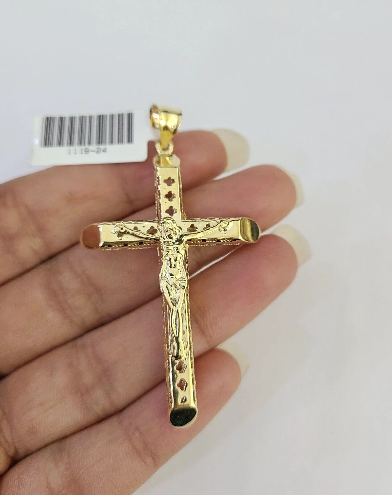 10K Jesus Cross Pendant Crucifix Charm 2.5 Inch Yellow Gold Genuine