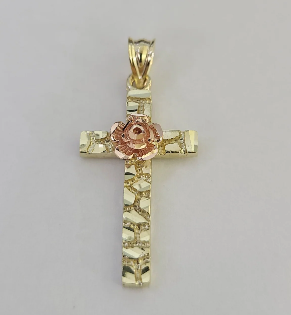 10k Jesus Cross Rose Nugget Charm Pendant Religious REAL 10Kt Yellow Gold - Image 4