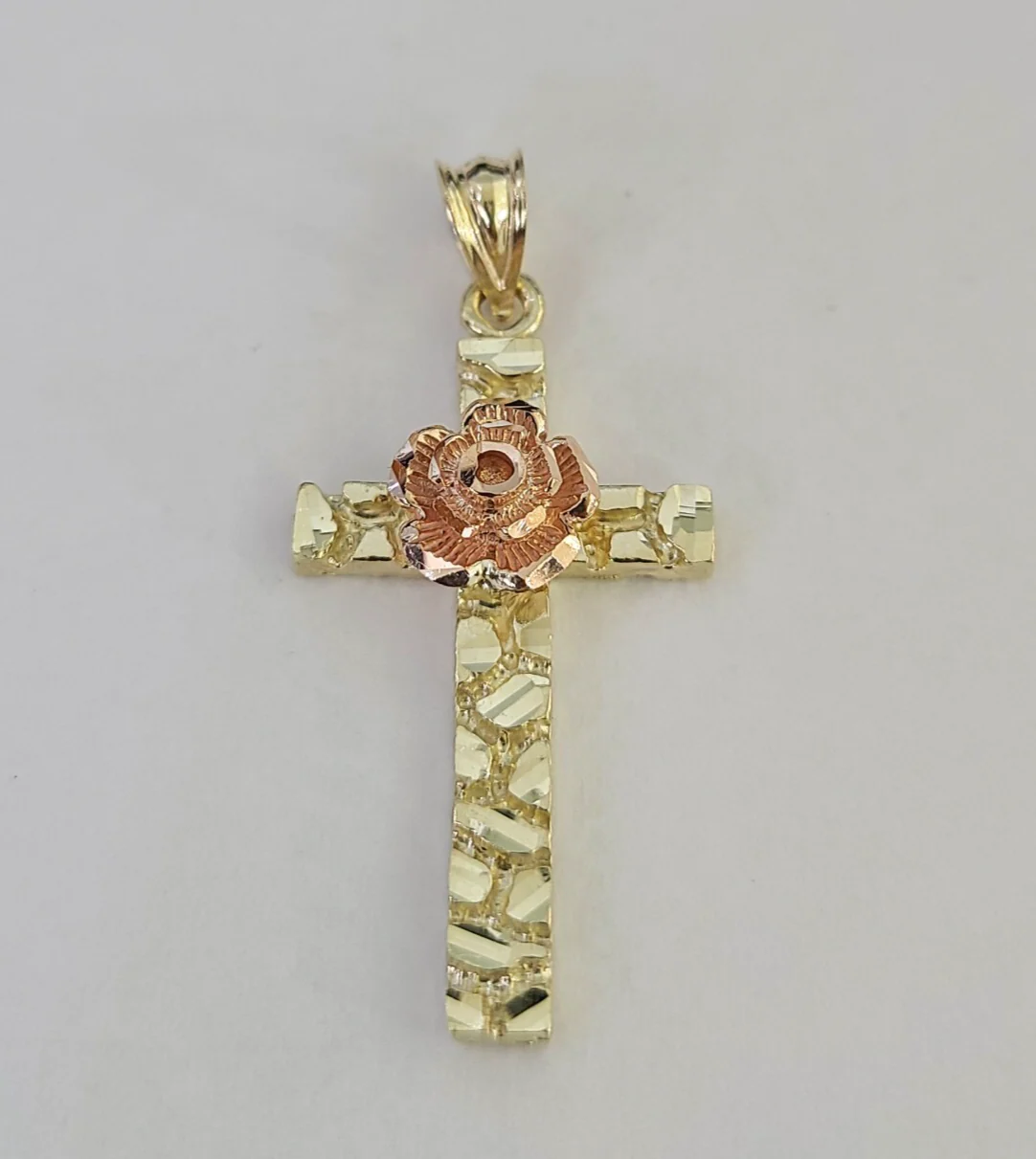 10k Jesus Cross Rose Nugget Charm Pendant Religious REAL 10Kt Yellow Gold - Image 4