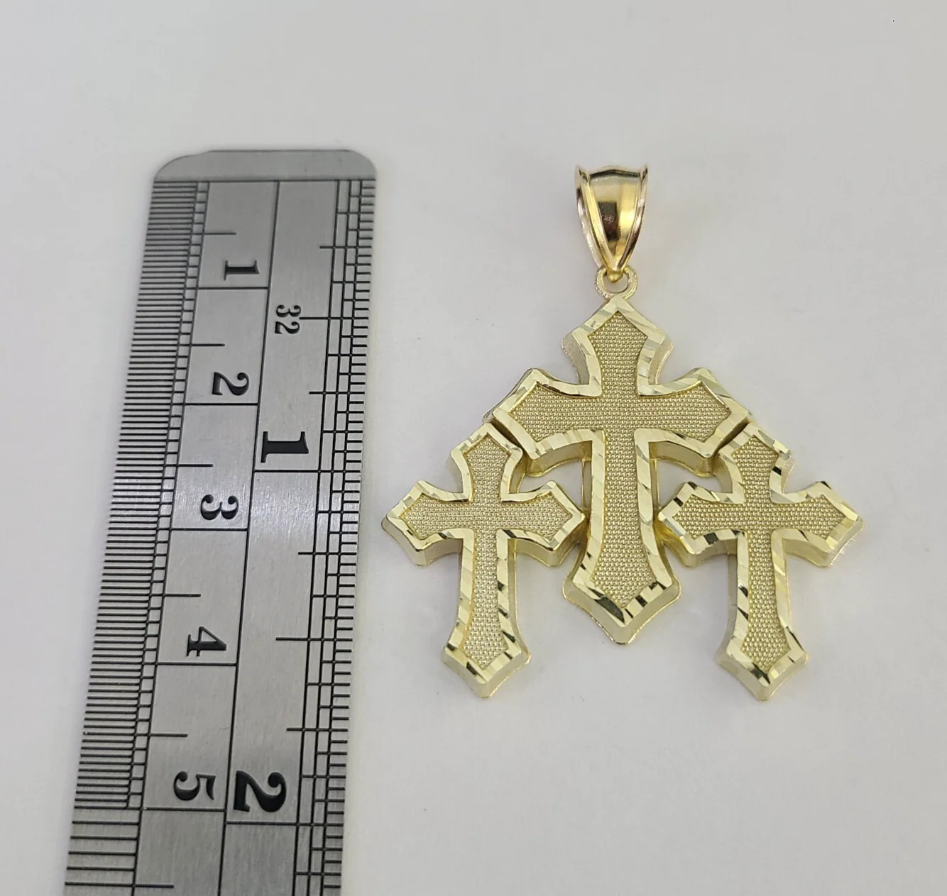 10k Jesus Triple Cross Charm Pendant Roman Religious REAL 10Kt Yellow Gold - Image 3