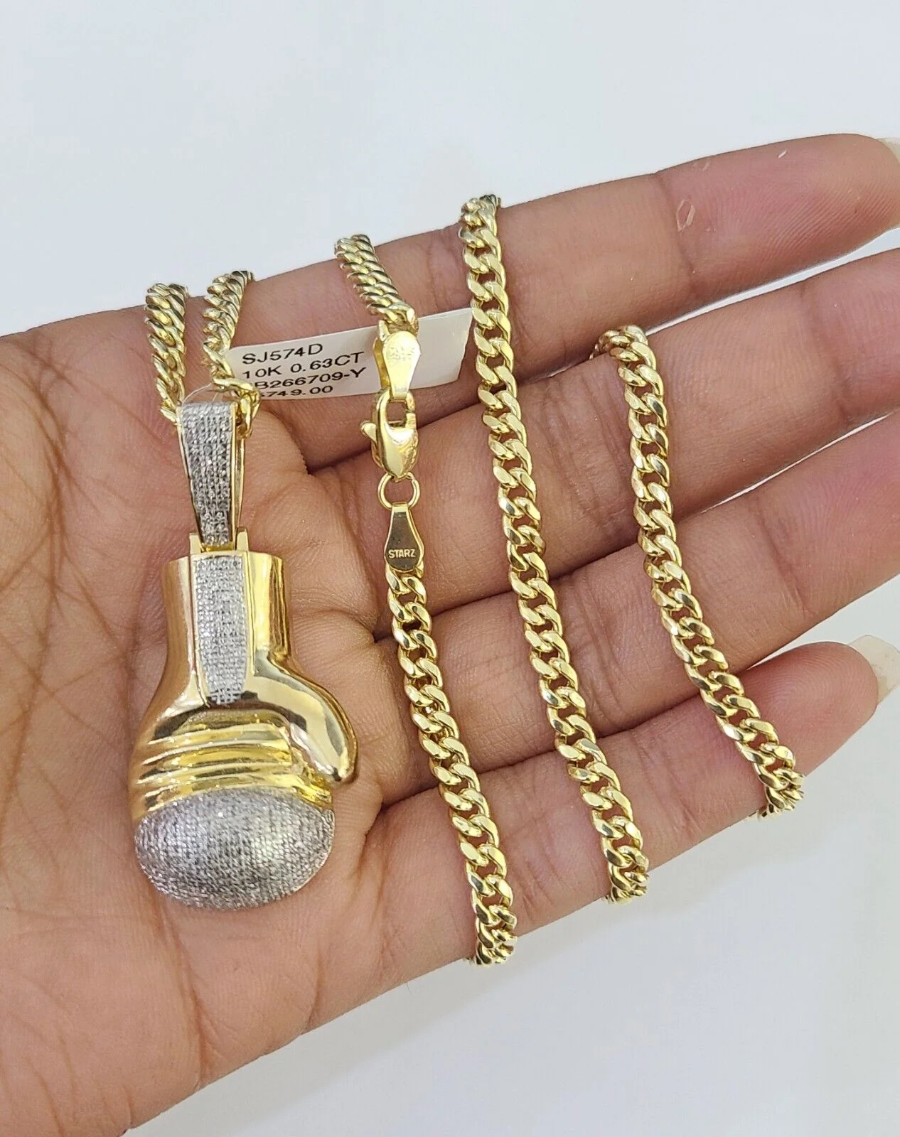 10k Miami Cuban Chain Boxing Glove Charm Set 4.5mm 20"-28" Necklace Pendant Gold - Image 3