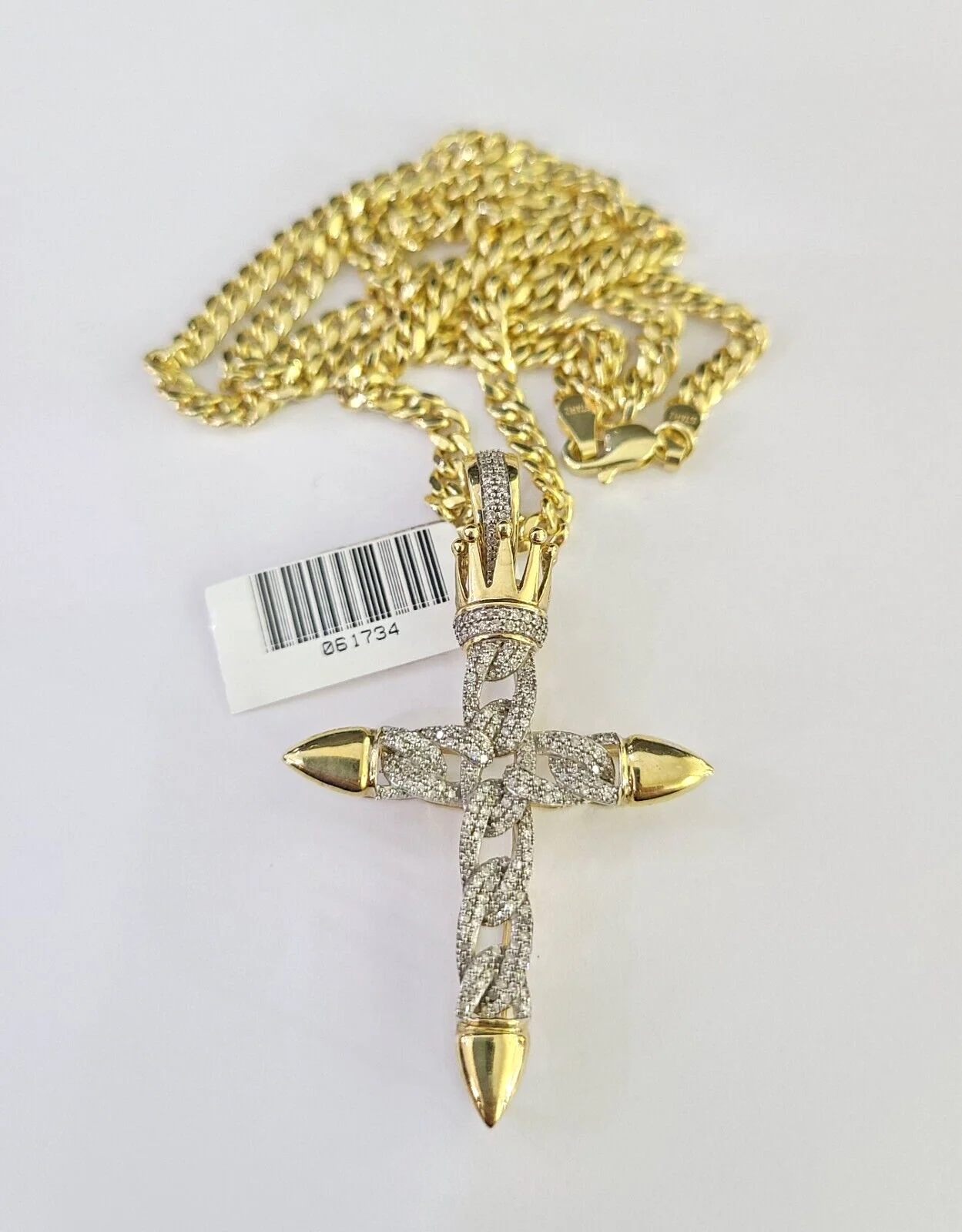 10k Miami Cuban Chain Diamond Jesus Cross Charm Set 4mm 18"-28" Necklace Gold - Image 4