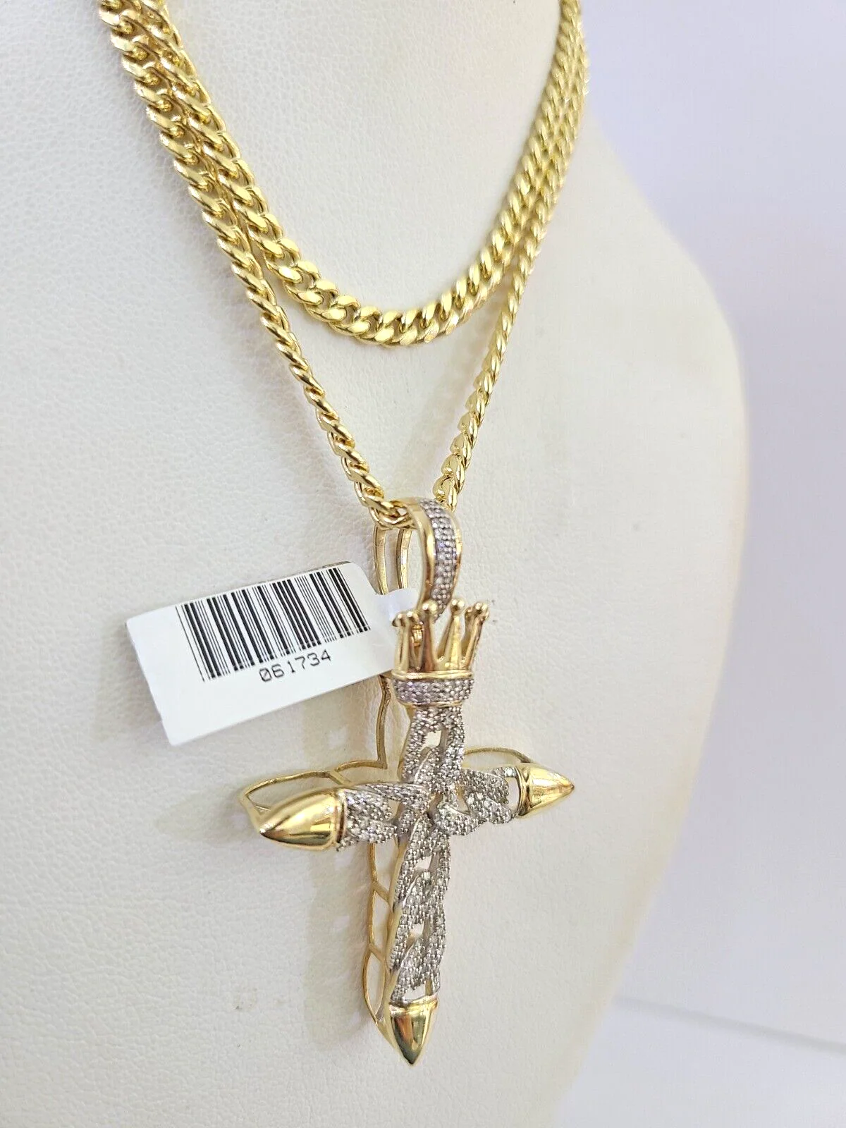 10k Miami Cuban Chain Diamond Jesus Cross Charm Set 4mm 18"-28" Necklace Gold - Image 5