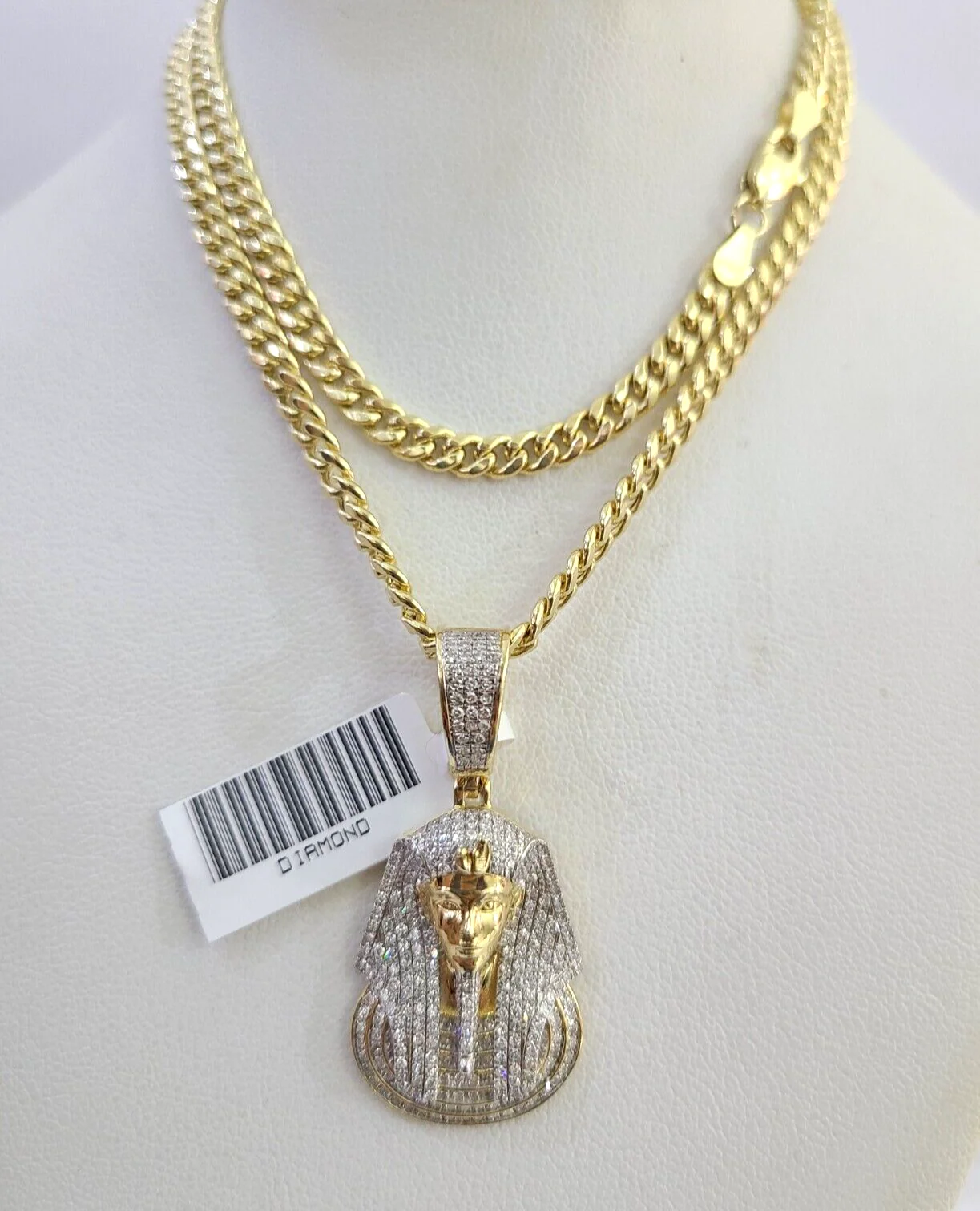 10k Miami Cuban Chain Diamond Pharaoh Charm Set 4mm 18"-28" Necklace Gold - Image 6
