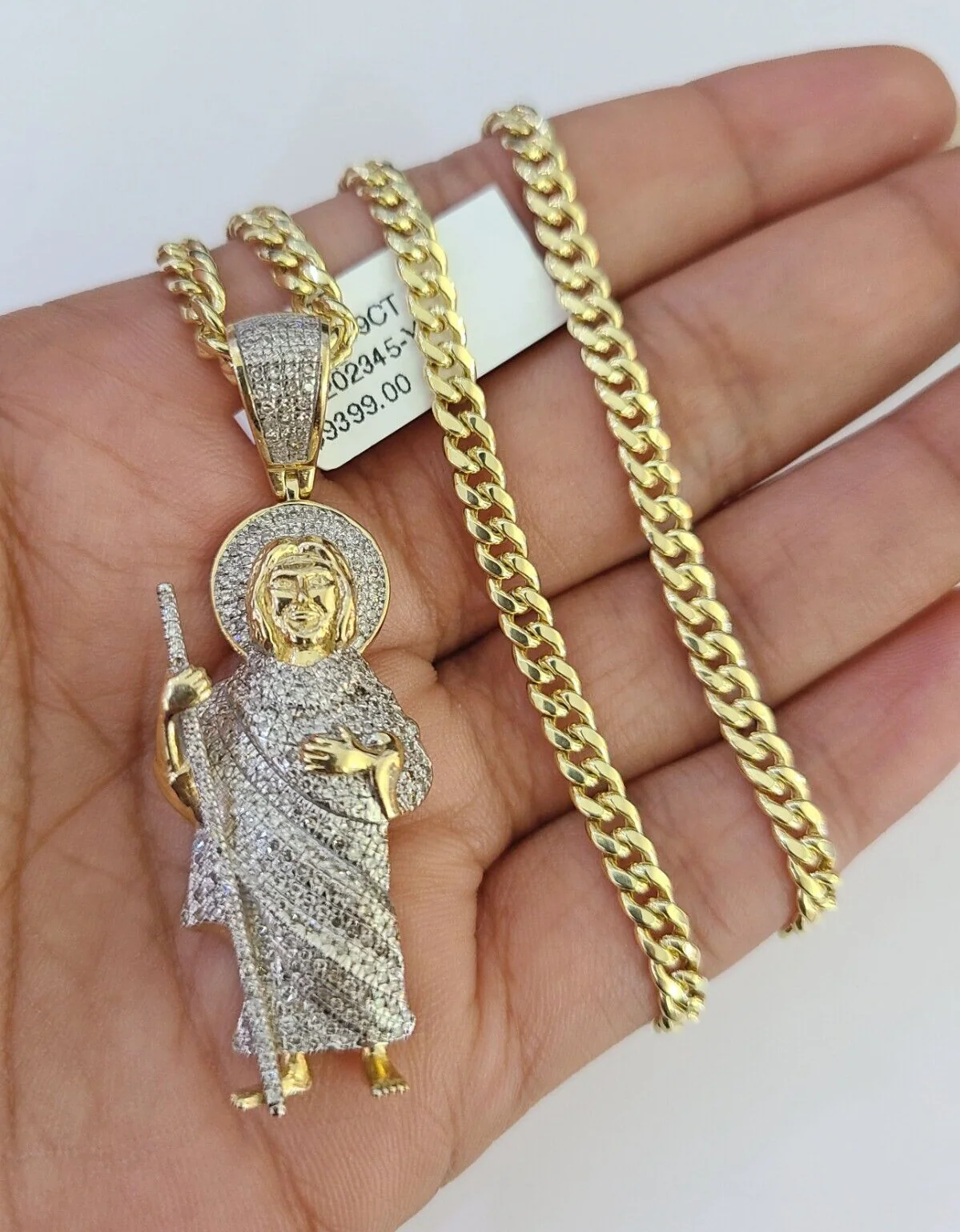 10k Miami Cuban Chain Diamond Saint Jude Charm Set 4mm 18"-28" Necklace Gold