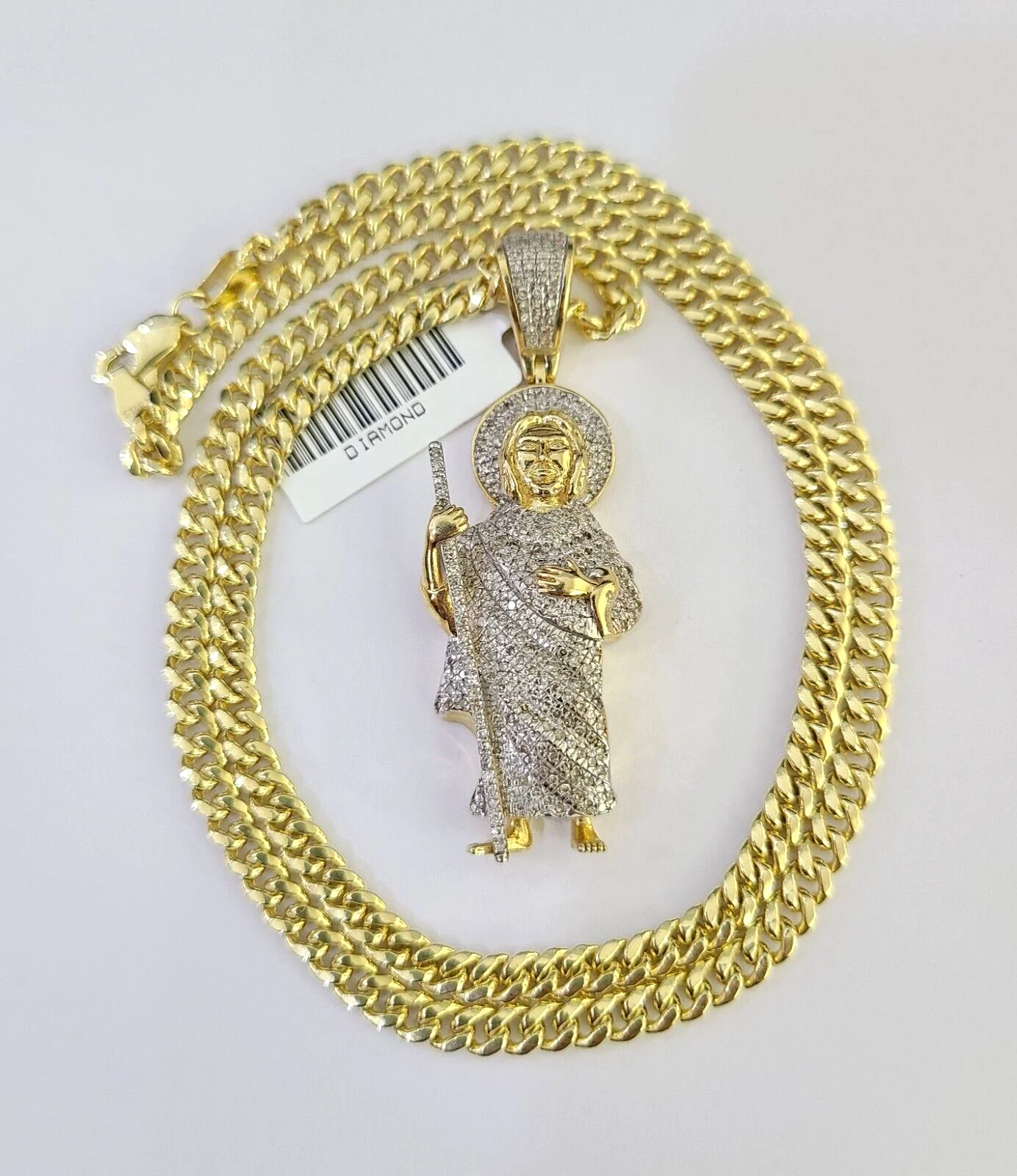 10k Miami Cuban Chain Diamond Saint Jude Charm Set 4mm 18"-28" Necklace Gold - Image 4