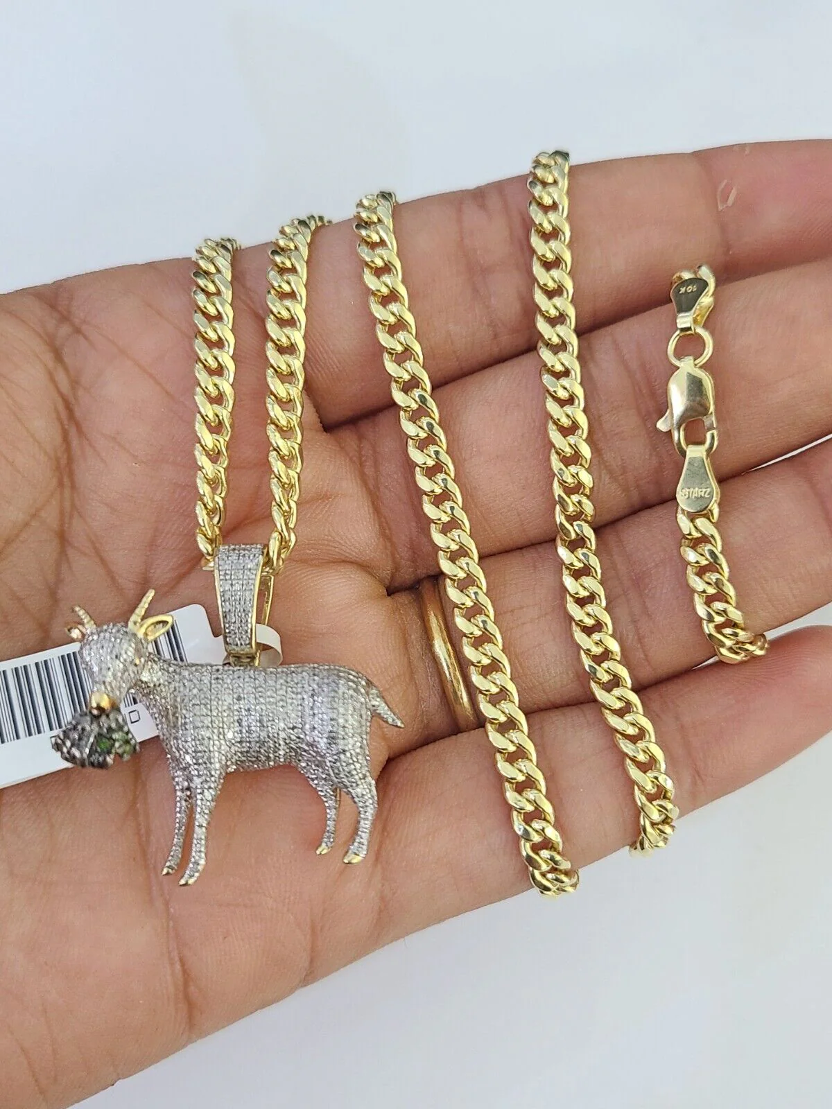 10k Miami Cuban Chain Goat Money Charm Diamond Set 4.5mm 20"-28" Necklace Gold - Image 6
