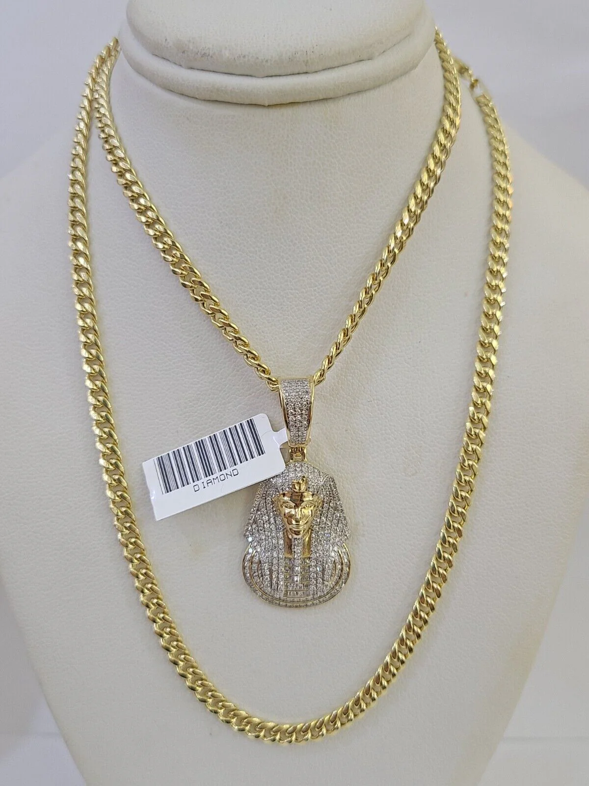 10k Miami Cuban Chain Pharaoh Charm Set 4.5mm 20"-28" Necklace Pendant Gold - Image 4