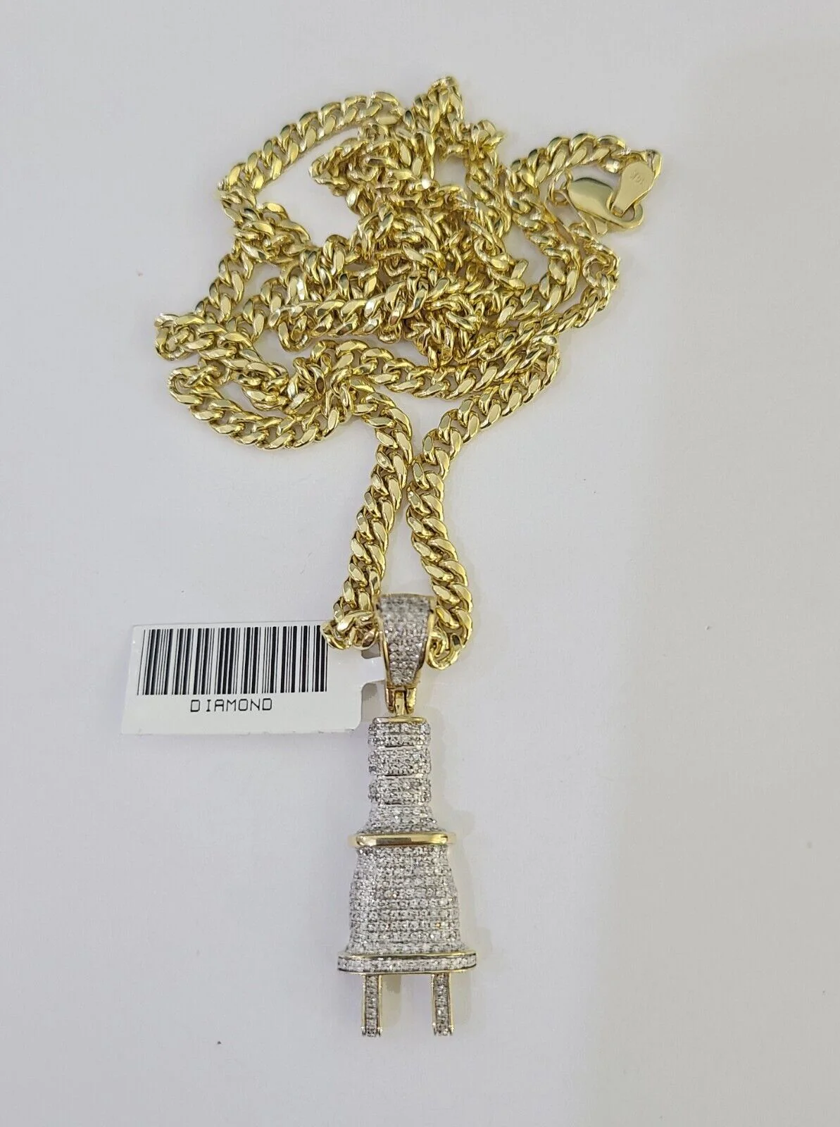 10k Miami Cuban Chain Plug Socket Charm Diamond Set 4.5mm 20"-28" Necklace Gold - Image 5