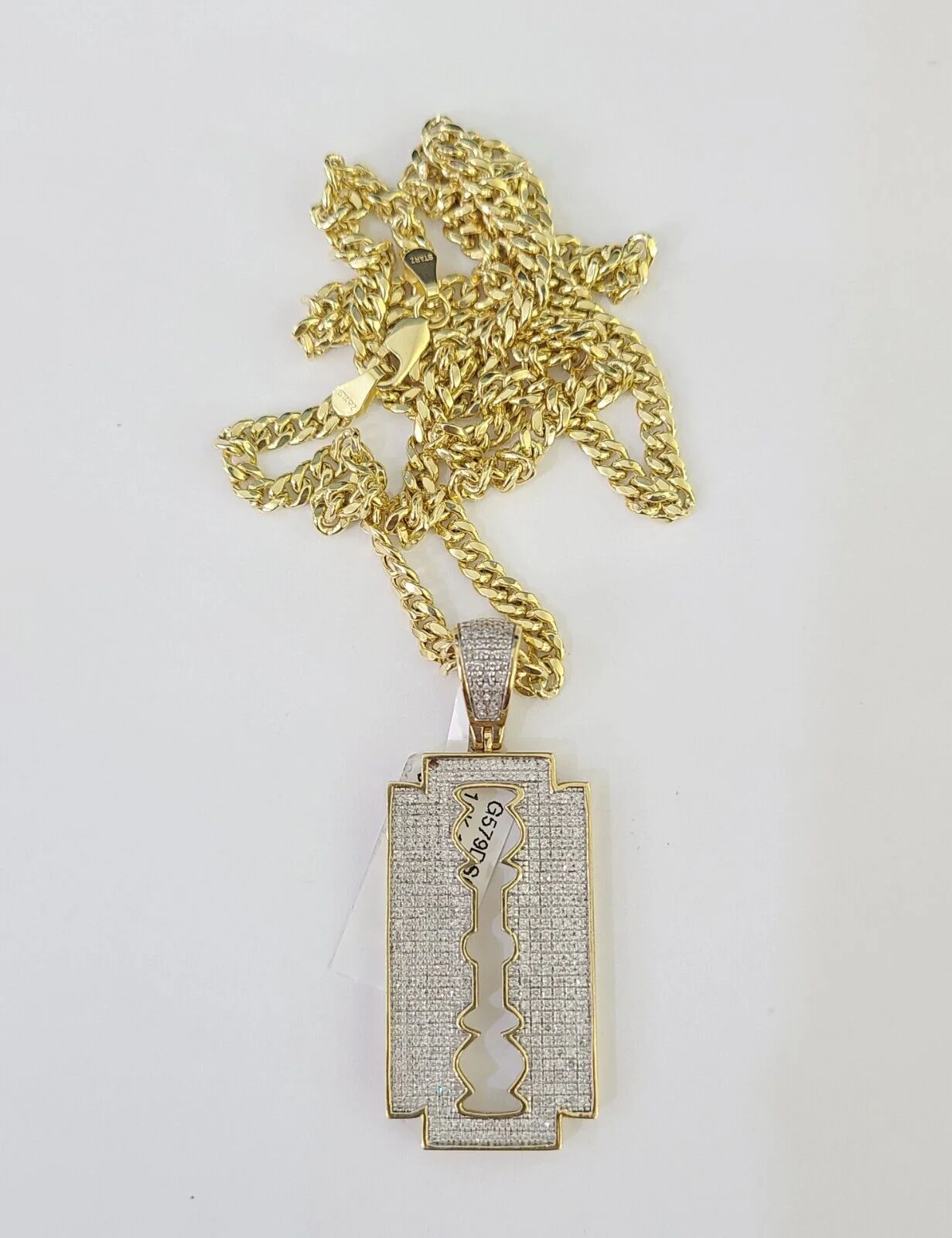 10k Miami Cuban Chain Razor Blade Charm Diamond Set 4.5mm 20"-28" Necklace Gold - Image 3