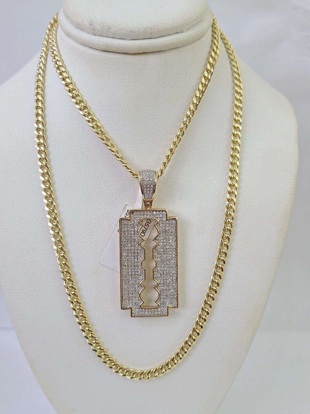 10k Miami Cuban Chain Razor Blade Charm Diamond Set 4.5mm 20"-28" Necklace Gold - Image 4