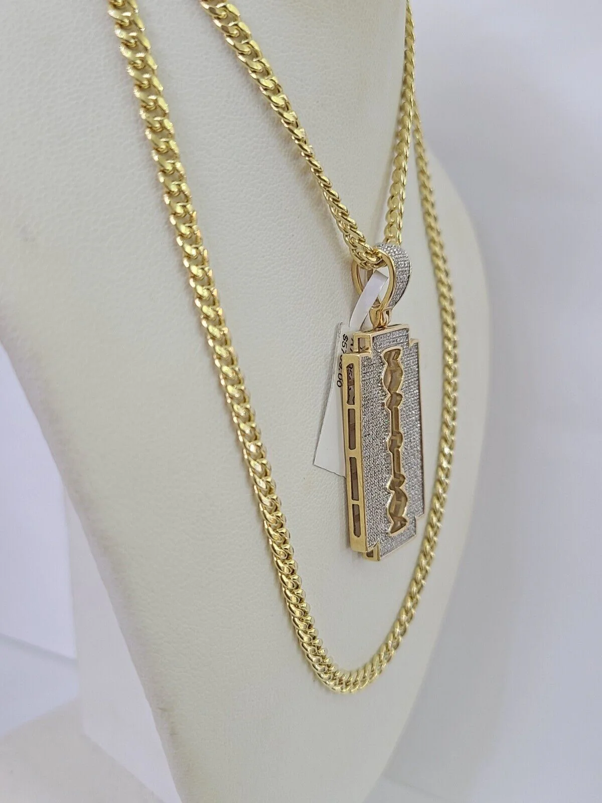 10k Miami Cuban Chain Razor Blade Charm Diamond Set 4.5mm 20"-28" Necklace Gold - Image 5