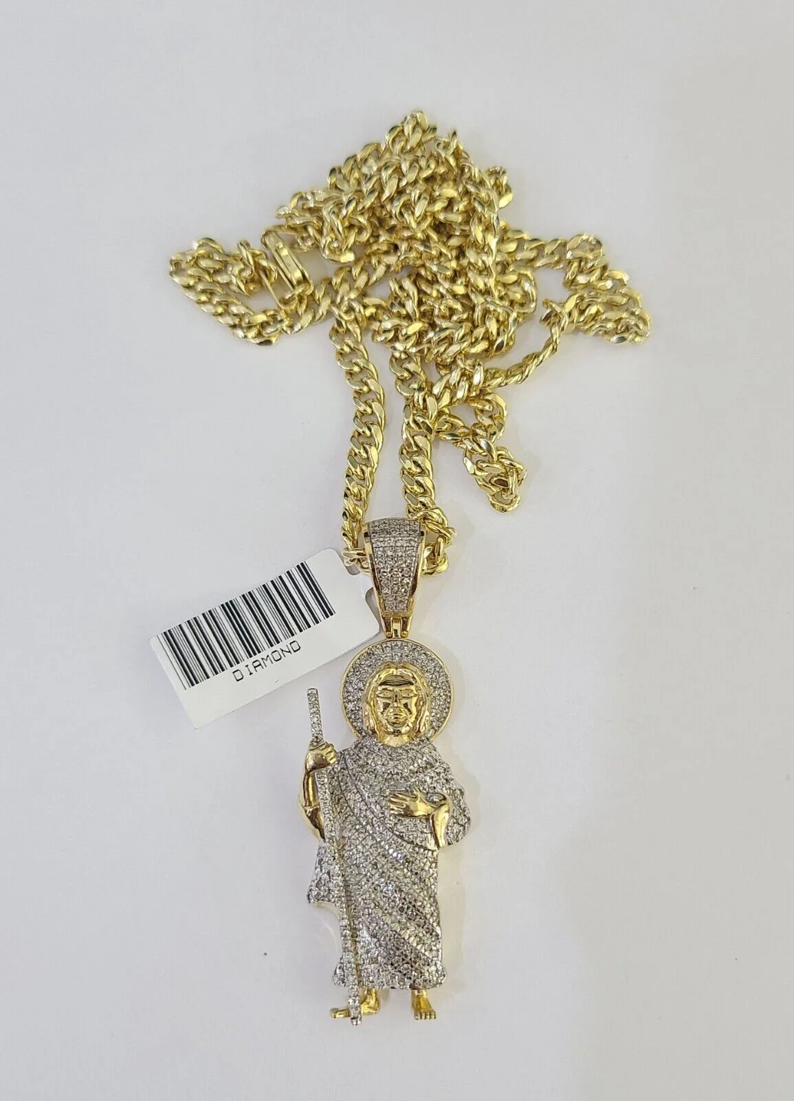 10k Miami Cuban Chain Saint Jude Charm Diamond Set 4.5mm 20"-28" Necklace Gold - Image 5