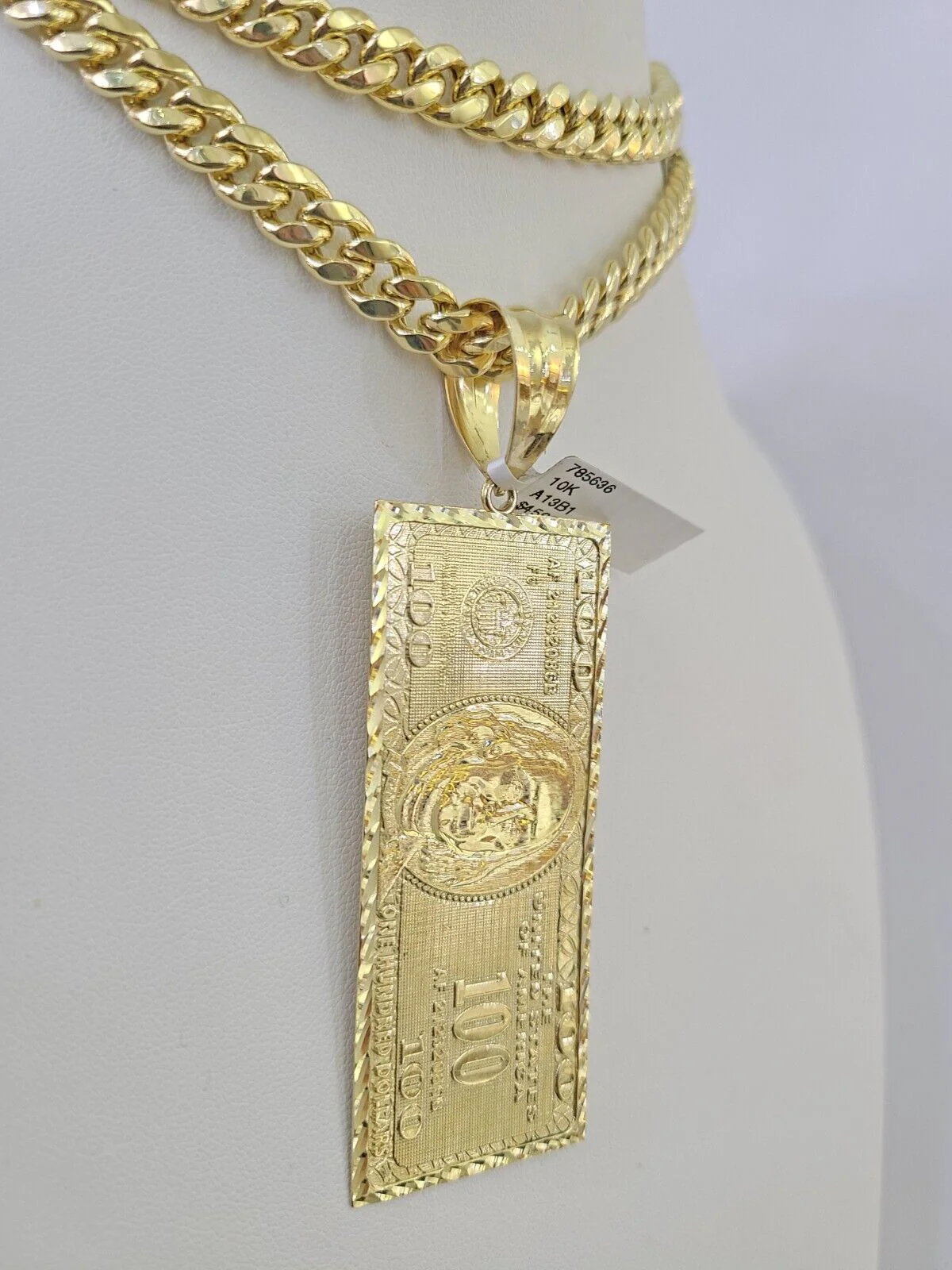 10K Miami Cuban Link Chain 100 Dollar Bill Pendent Charm 8mm 20"-30" Necklace - Image 6