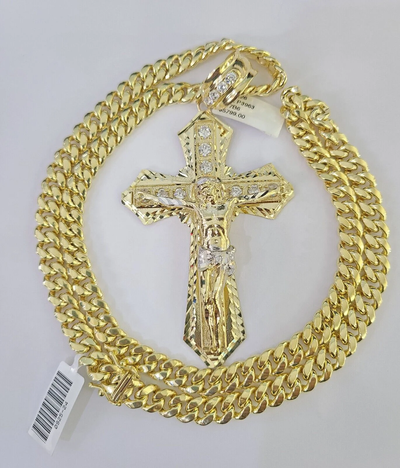 10K Miami Cuban Link Chain Jesus Cross Pendent Charm 8mm 20"-30" Necklace Gold