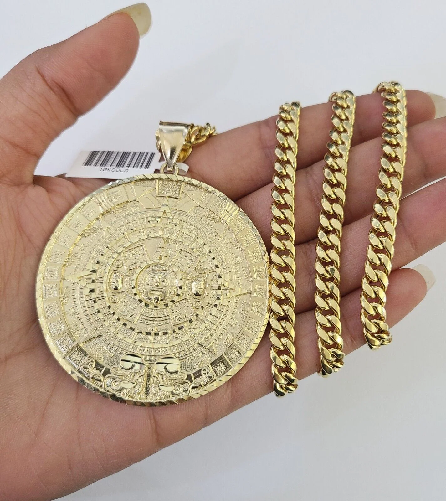 10K Miami Cuban Link Chain Mayan Calendar Pendent Charm 6mm 20"-30" Inch - Image 4