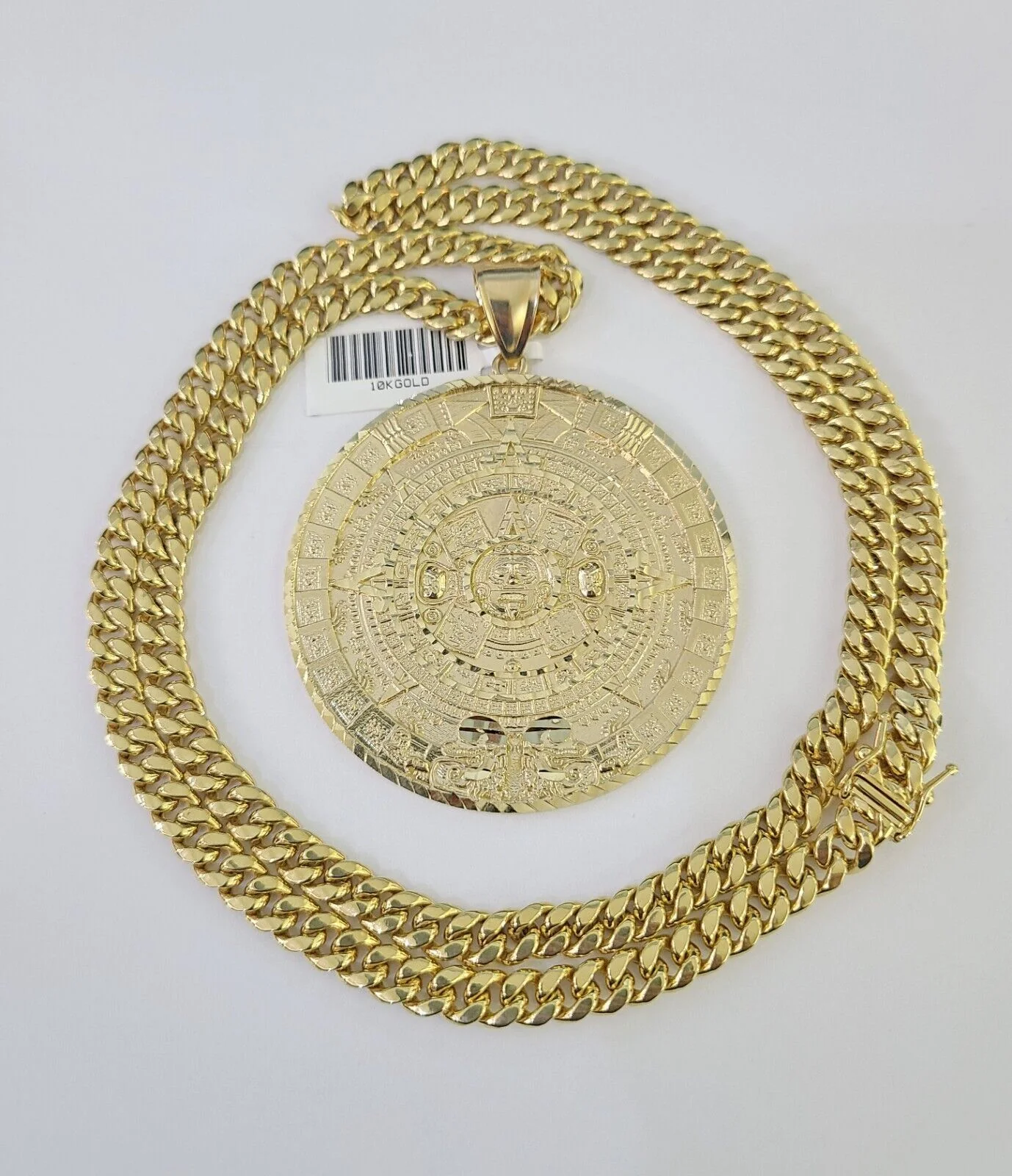 10K Miami Cuban Link Chain Mayan Calendar Pendent Charm 6mm 20"-30" Inch - Image 5