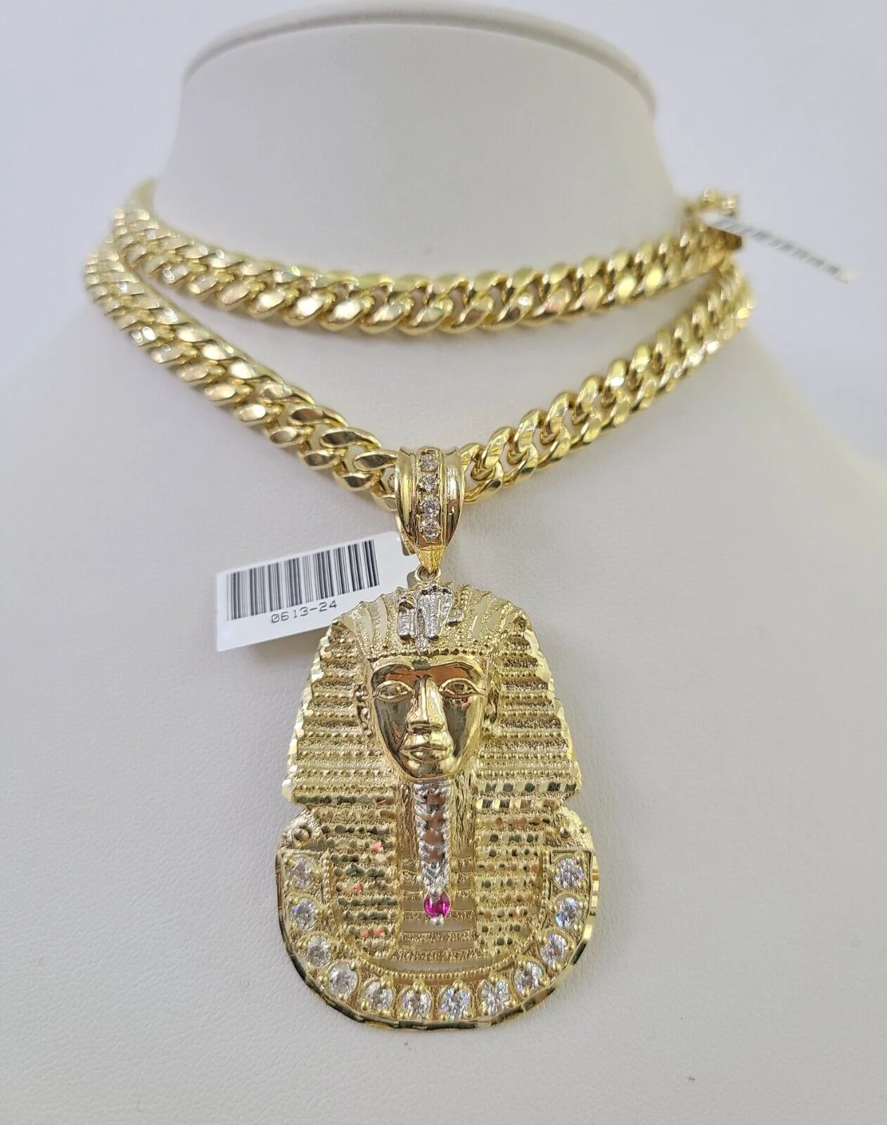 10K Miami Cuban Link Chain Pharaoh Pendent Charm 8mm 20"-30" Necklace Gold - Image 6