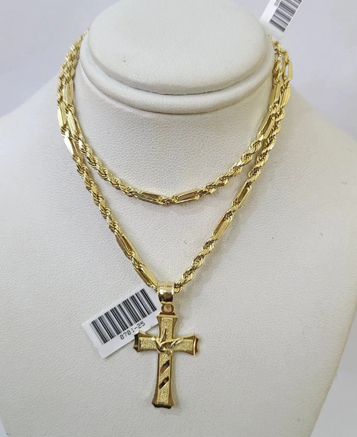 10k Milano Rope Chain Jesus Cross Charm Necklace SET 3mm 18"-26" Pendant - Image 6