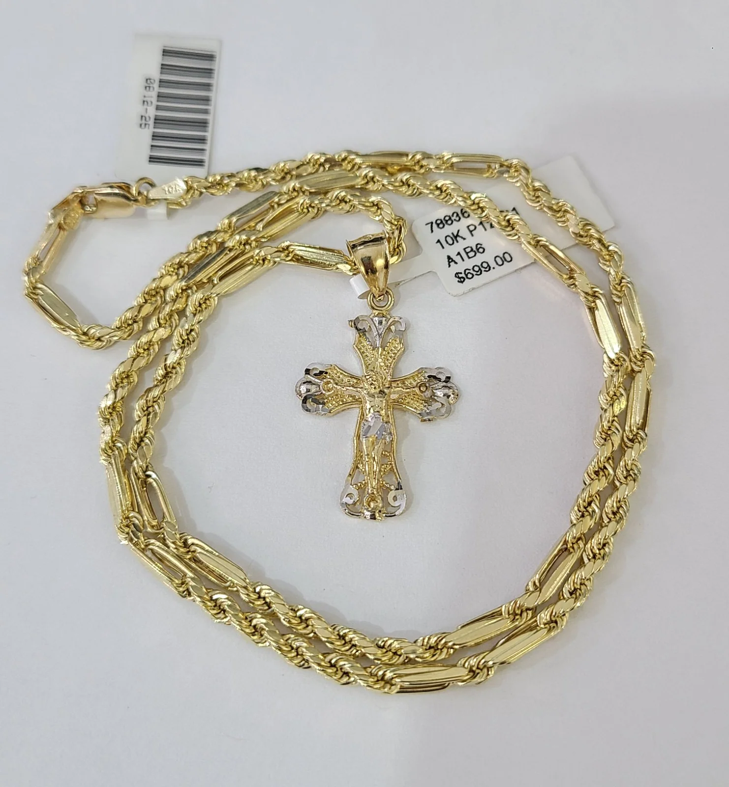 10k Milano Rope Chain Jesus Cross Charm Necklace SET 3mm 18"-26" Pendant - Image 3
