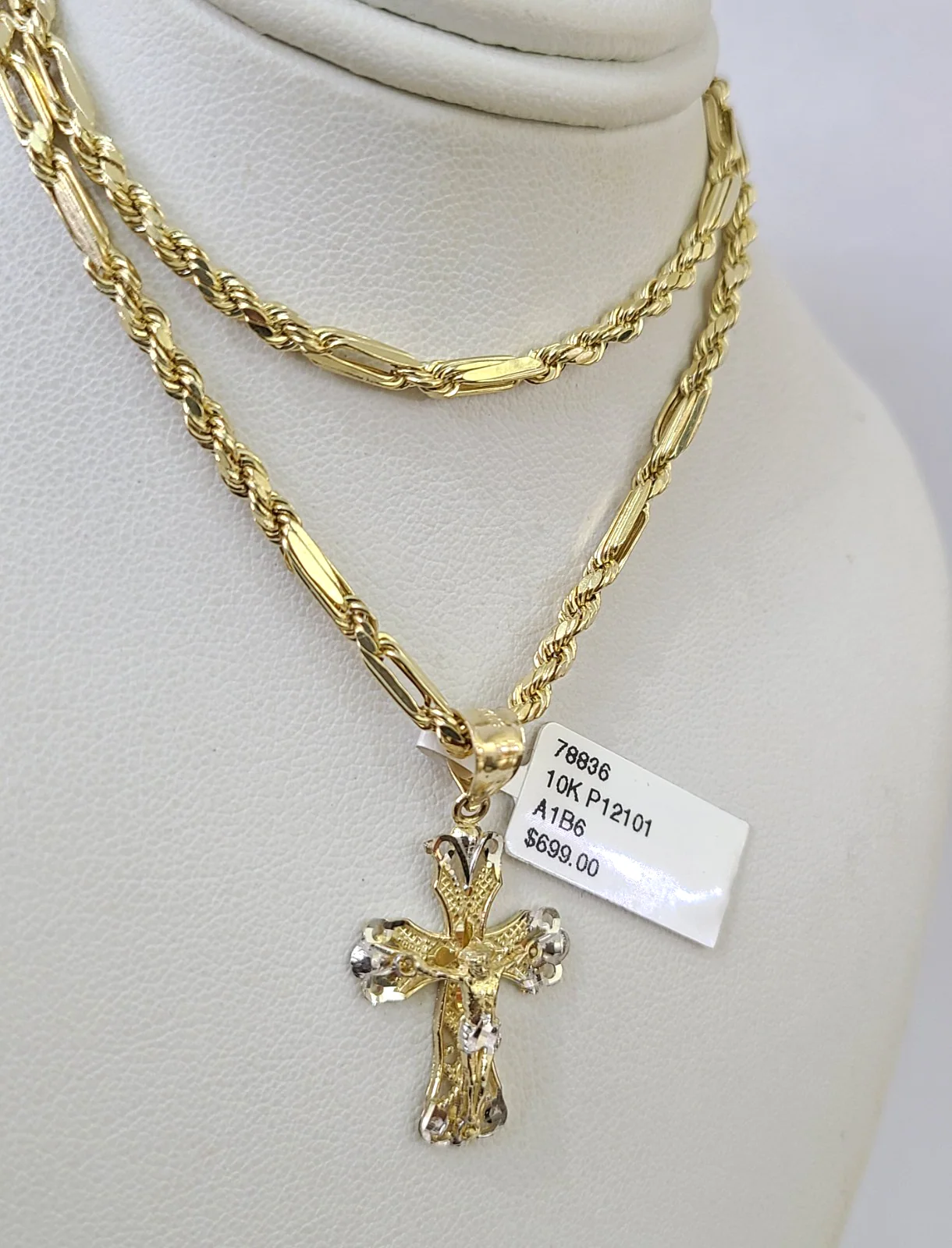 10k Milano Rope Chain Jesus Cross Charm Necklace SET 3mm 18"-26" Pendant - Image 4