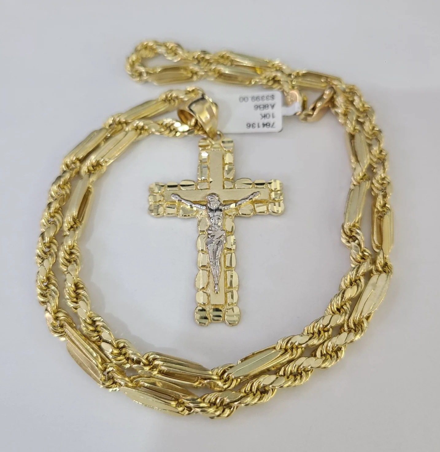 10k Milano Rope Chain Jesus Cross Charm Necklace SET 5mm 18"-28" Pendant - Image 3
