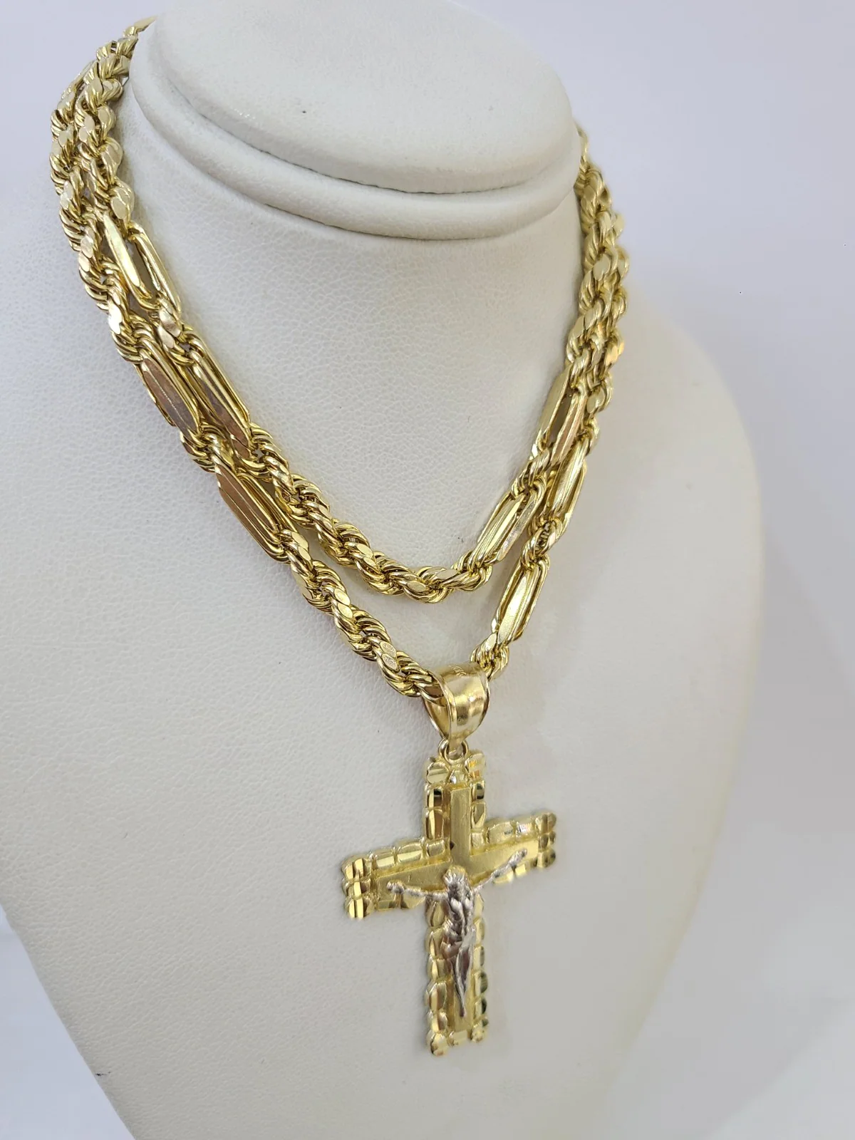 10k Milano Rope Chain Jesus Cross Charm Necklace SET 5mm 18"-28" Pendant - Image 6