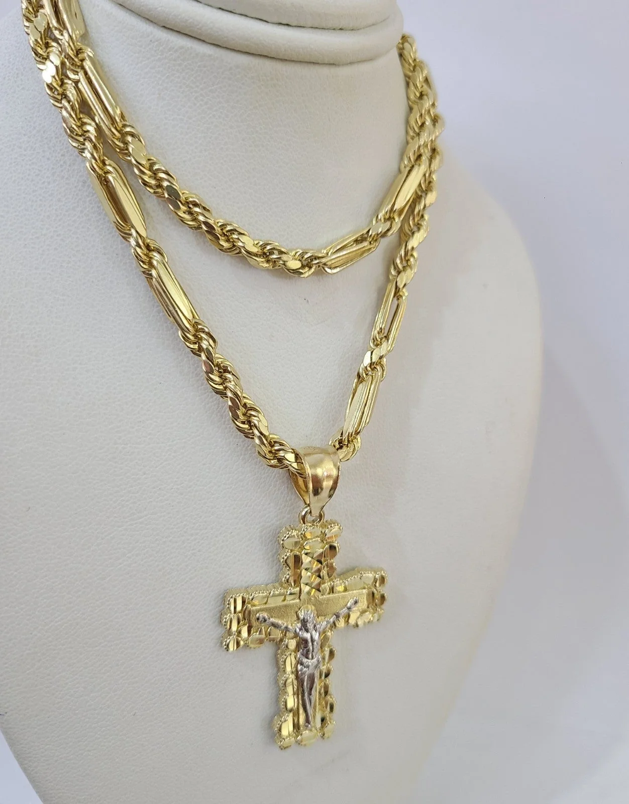 10k Milano Rope Chain Jesus Cross Charm Necklace SET 5mm 18"-28" Pendant - Image 2