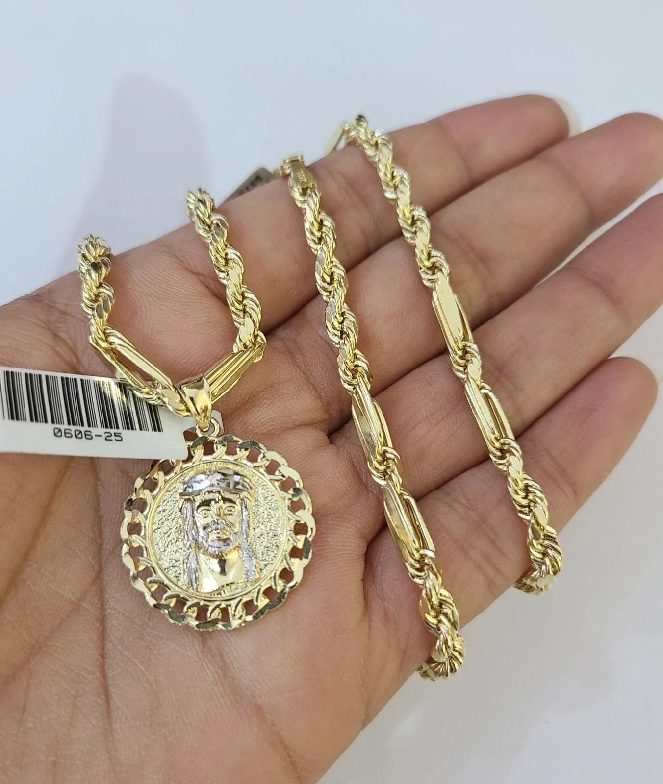 10k Milano Rope Chain Jesus Head Charm Necklace SET 4mm 18"-28" Pendant