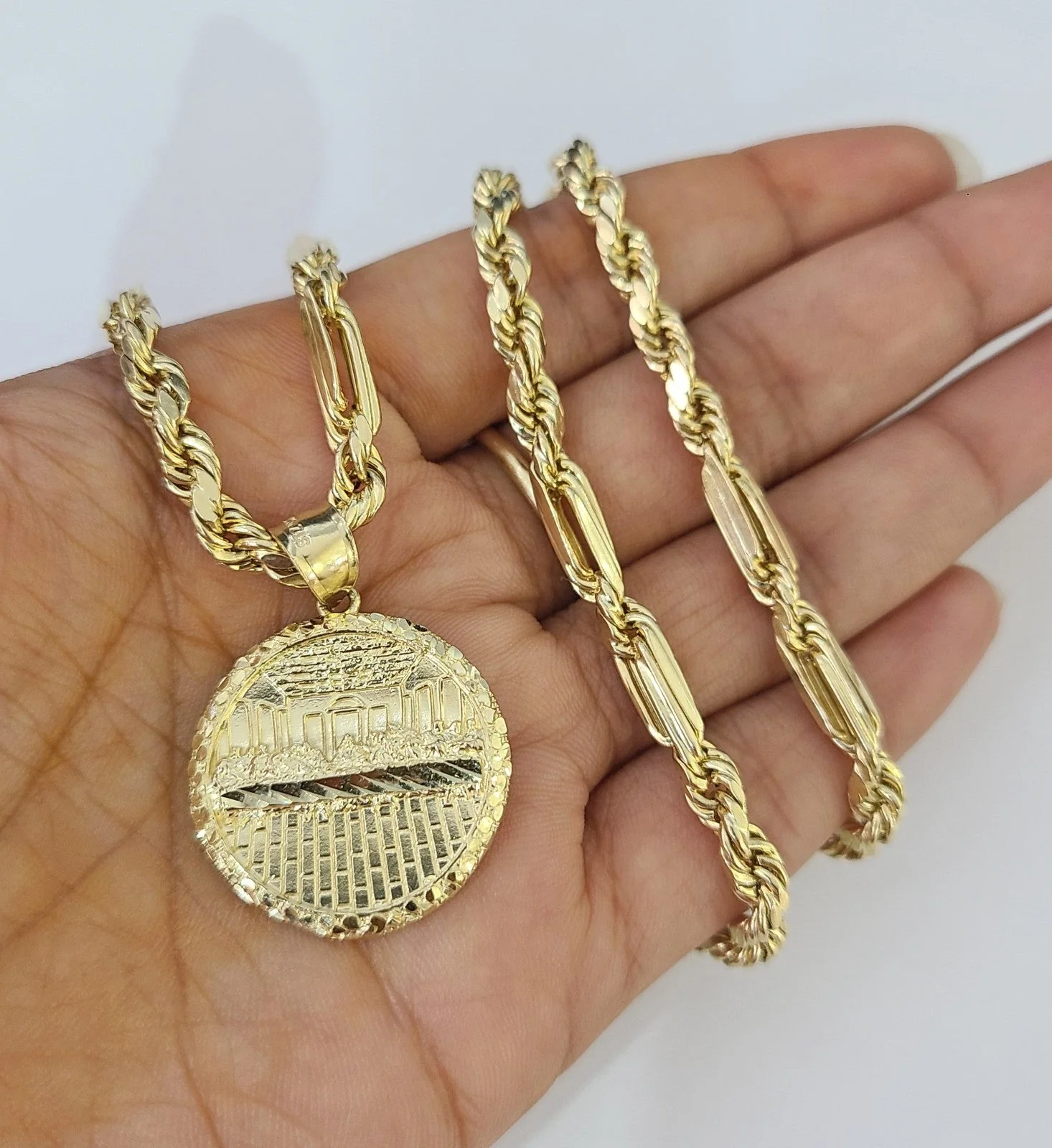 10k Milano Rope Chain Last Supper Charm Necklace SET 5mm 18"-28" Pendant