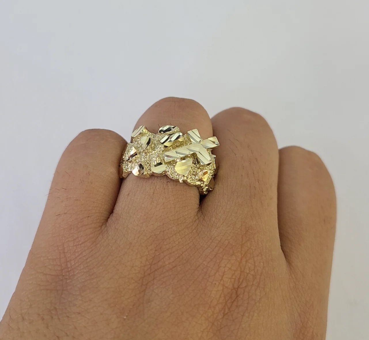 10k Nugget Jesus Cross Ring Casual Band Yellow Gold Genuine Brand New Religious All Sizes - Image 2