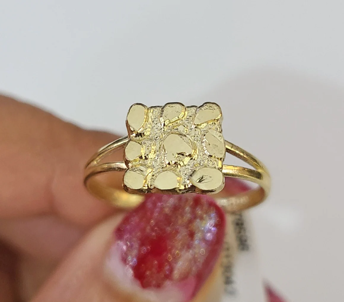 10k Nugget Square Ring Yellow Gold Women Real Genuine All Sizes - Image 4
