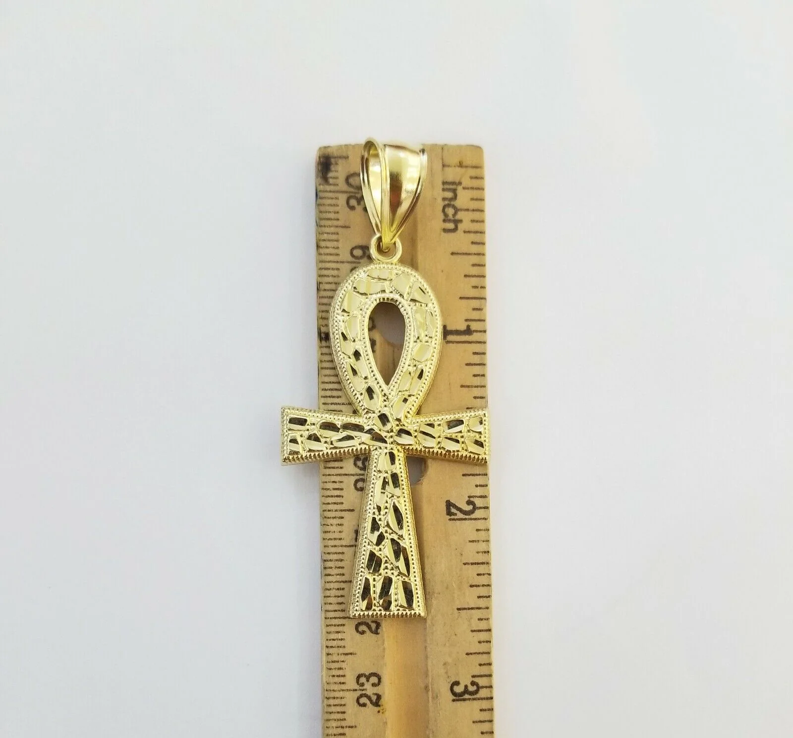 10k Nugget Style Yellow Gold Cross Pendant Real 10kt Mens Jesus Cross Pendant - Image 3