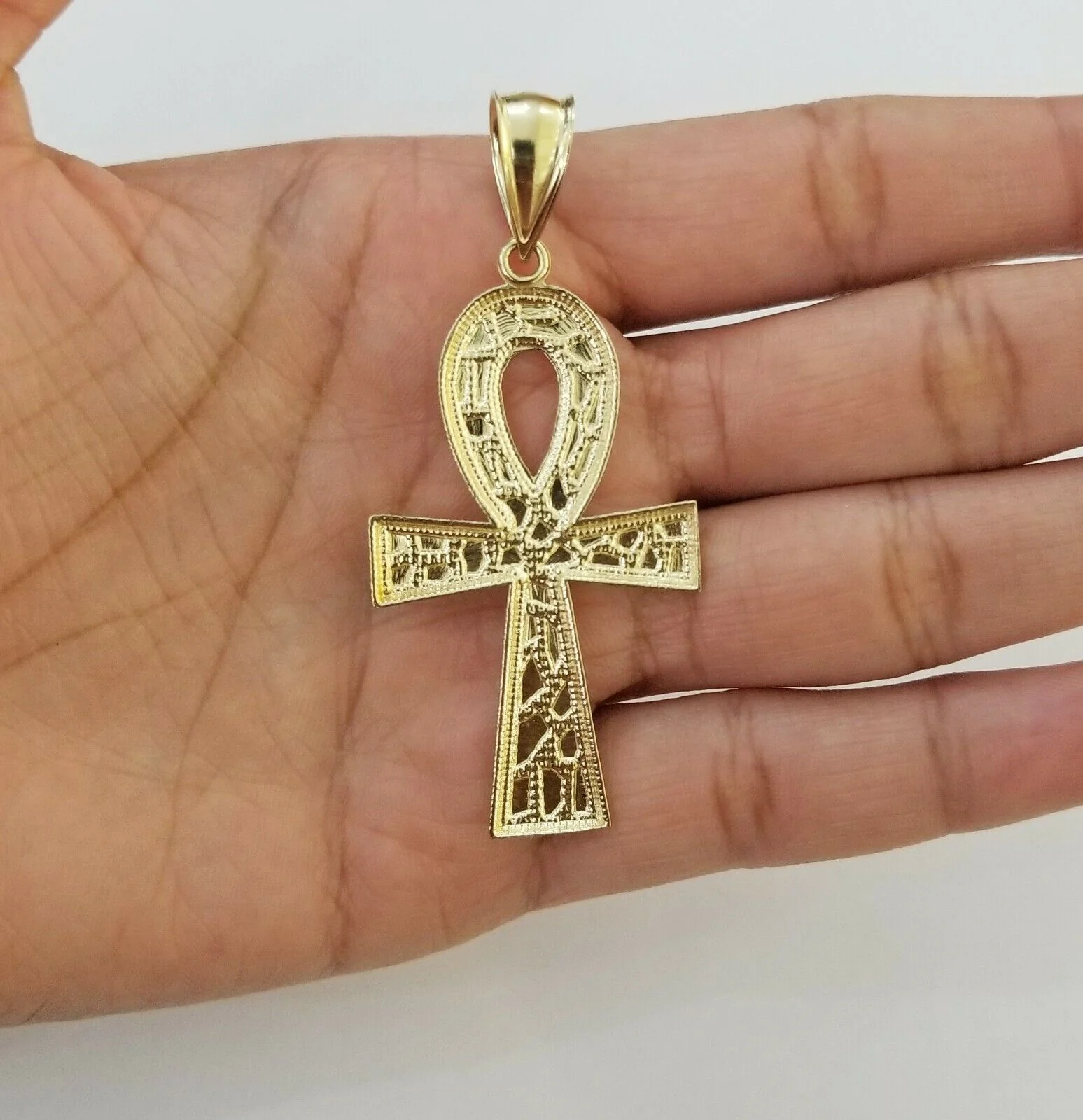 10k Nugget Style Yellow Gold Cross Pendant Real 10kt Mens Jesus Cross Pendant - Image 4