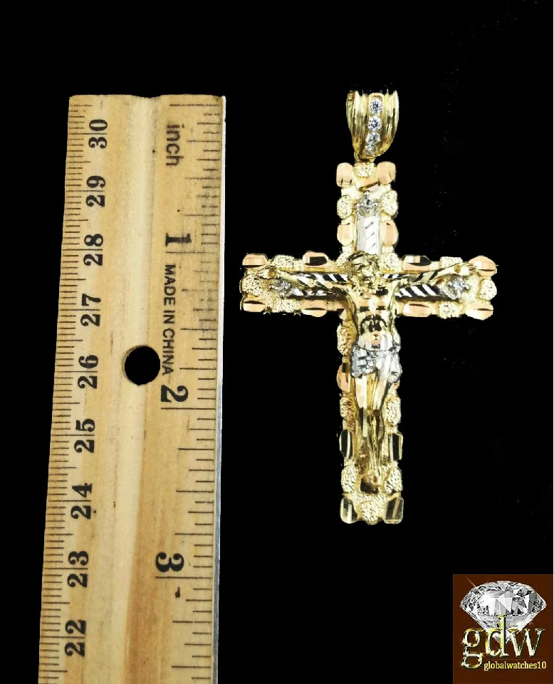 10k Real Gold Cross Charm Pendant 6mm Rope Chain Set - Image 4